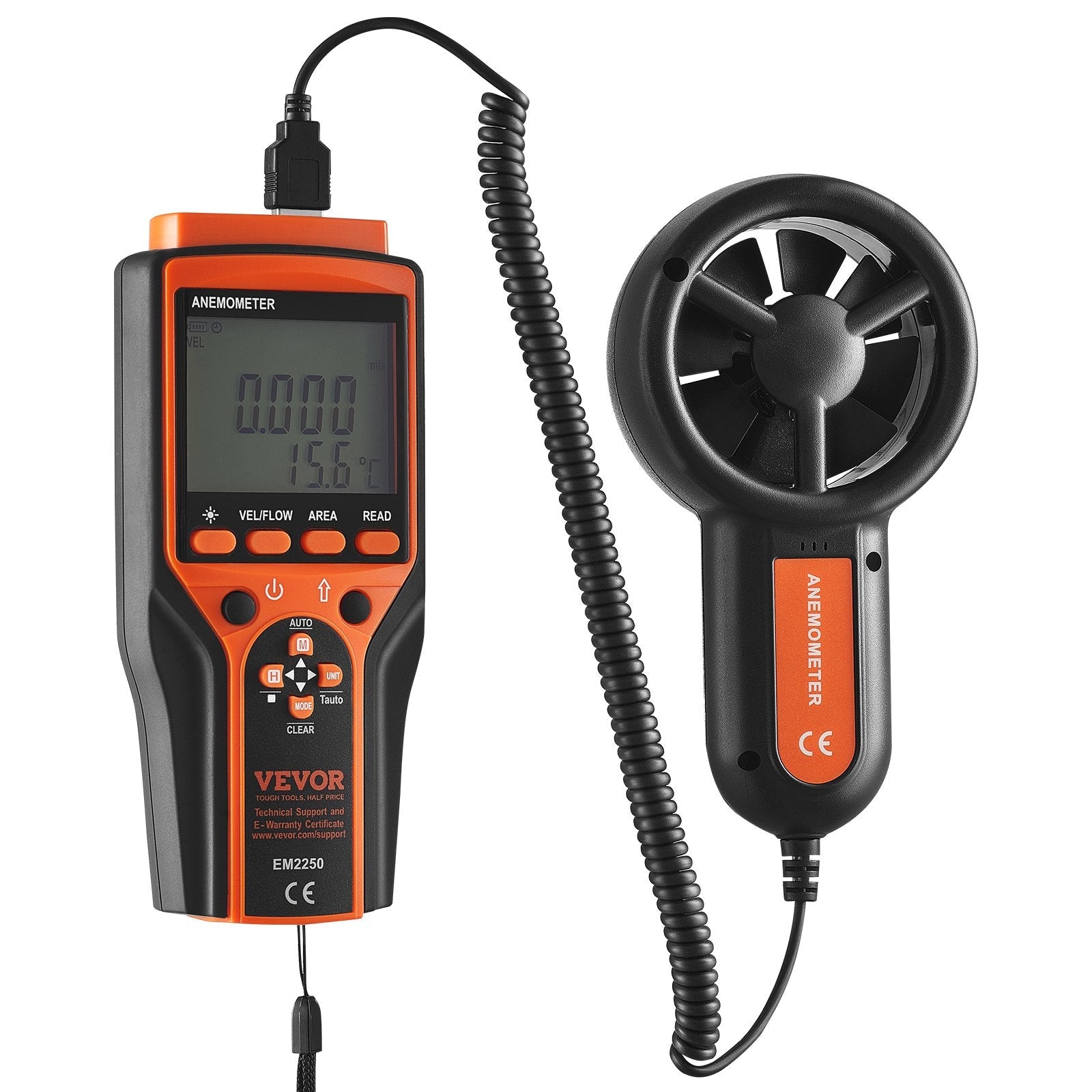 VEVOR Split Handheld Anemometer, 14?-140?, Digital Wind Speed CFM Meter Gauge with LED Backlight Screen, Measures Wind Velocity Wind Temperature Air Flow Wind Chill, for Sailing Surfing Flying HVAC