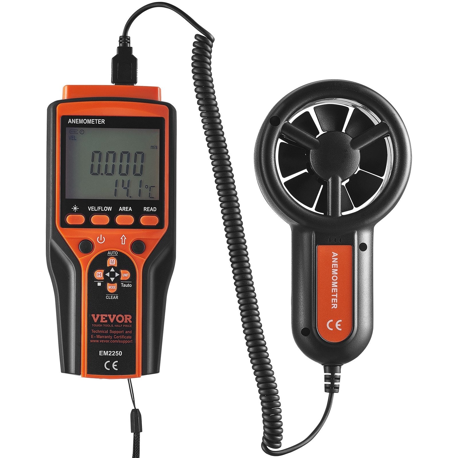 VEVOR Split Handheld Anemometer, 14?-140?, Digital Wind Speed CFM Meter Gauge with LED Backlight Screen, Measures Wind Velocity Wind Temperature Air Flow Wind Chill, for Sailing Surfing Flying HVAC