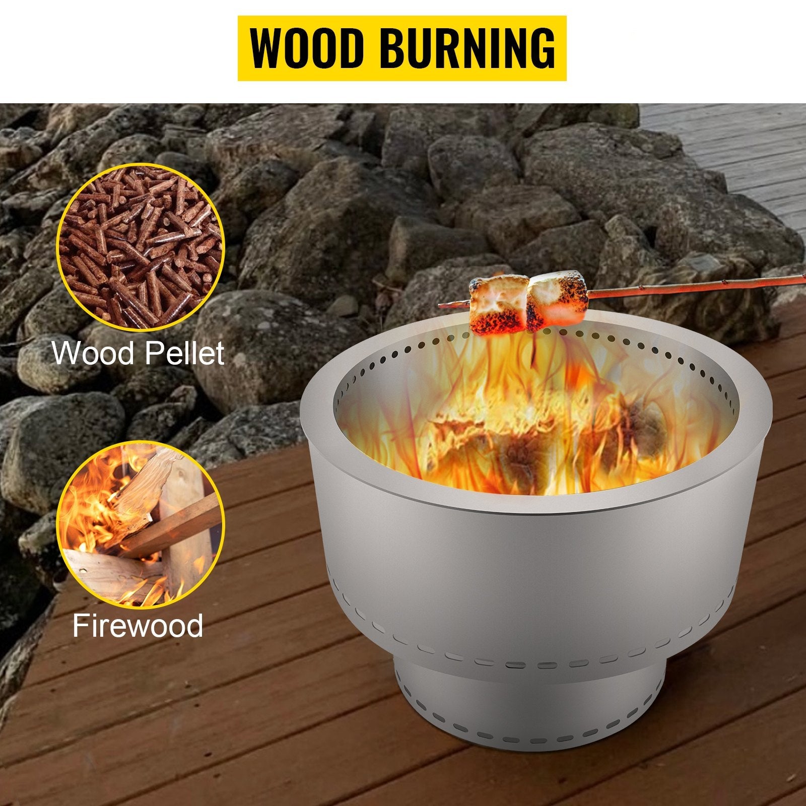 VEVOR Smokeless Fire Pit, Stainless Steel Stove Bonfire, Large 20 inch Diameter Wood Burning Fire Pit, Outdoor Stove Bonfire Fire Pit, Portable Smokeless Fire Bowl for Picnic Camping Backyard Silver