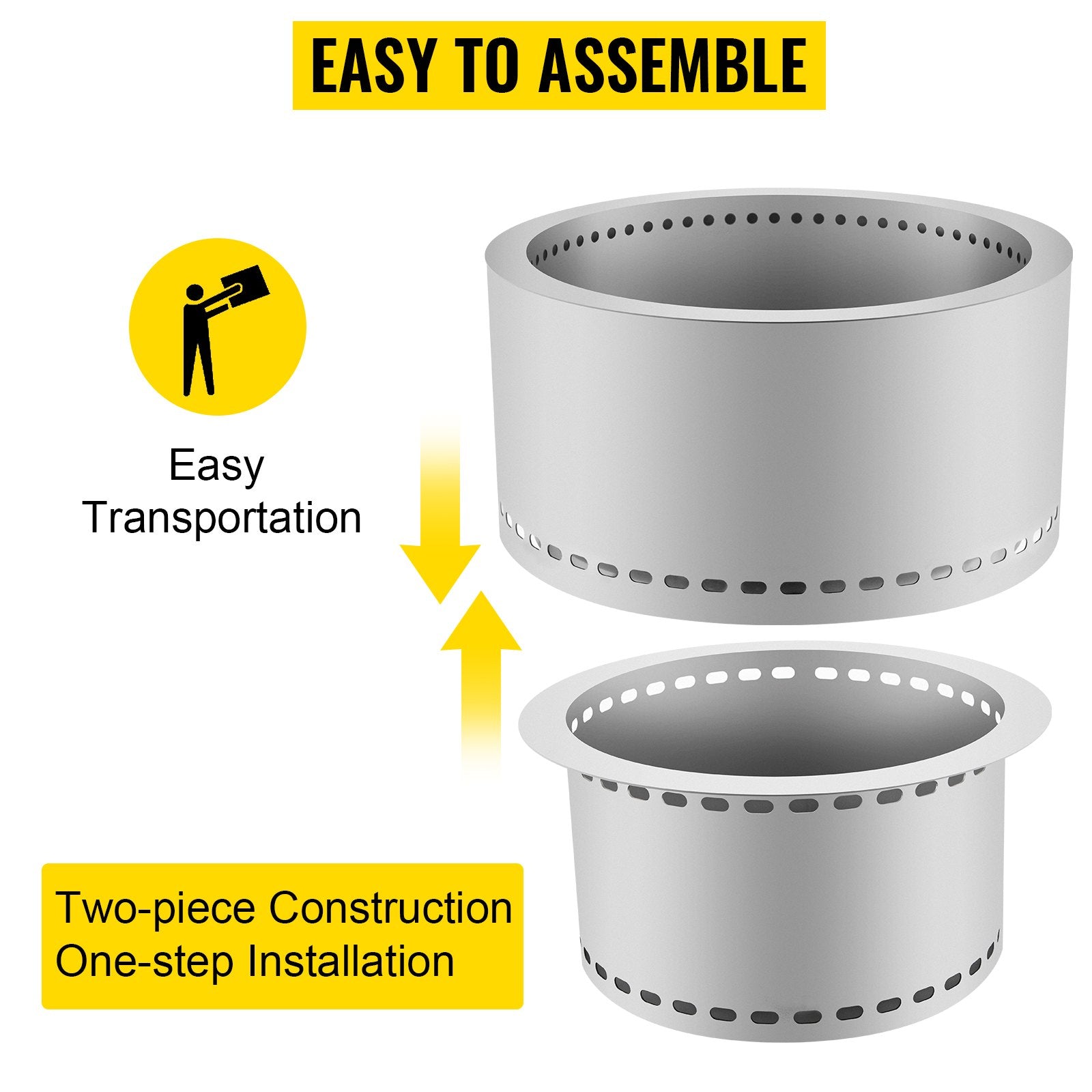 VEVOR Smokeless Fire Pit, Stainless Steel Stove Bonfire, Large 20 inch Diameter Wood Burning Fire Pit, Outdoor Stove Bonfire Fire Pit, Portable Smokeless Fire Bowl for Picnic Camping Backyard Silver