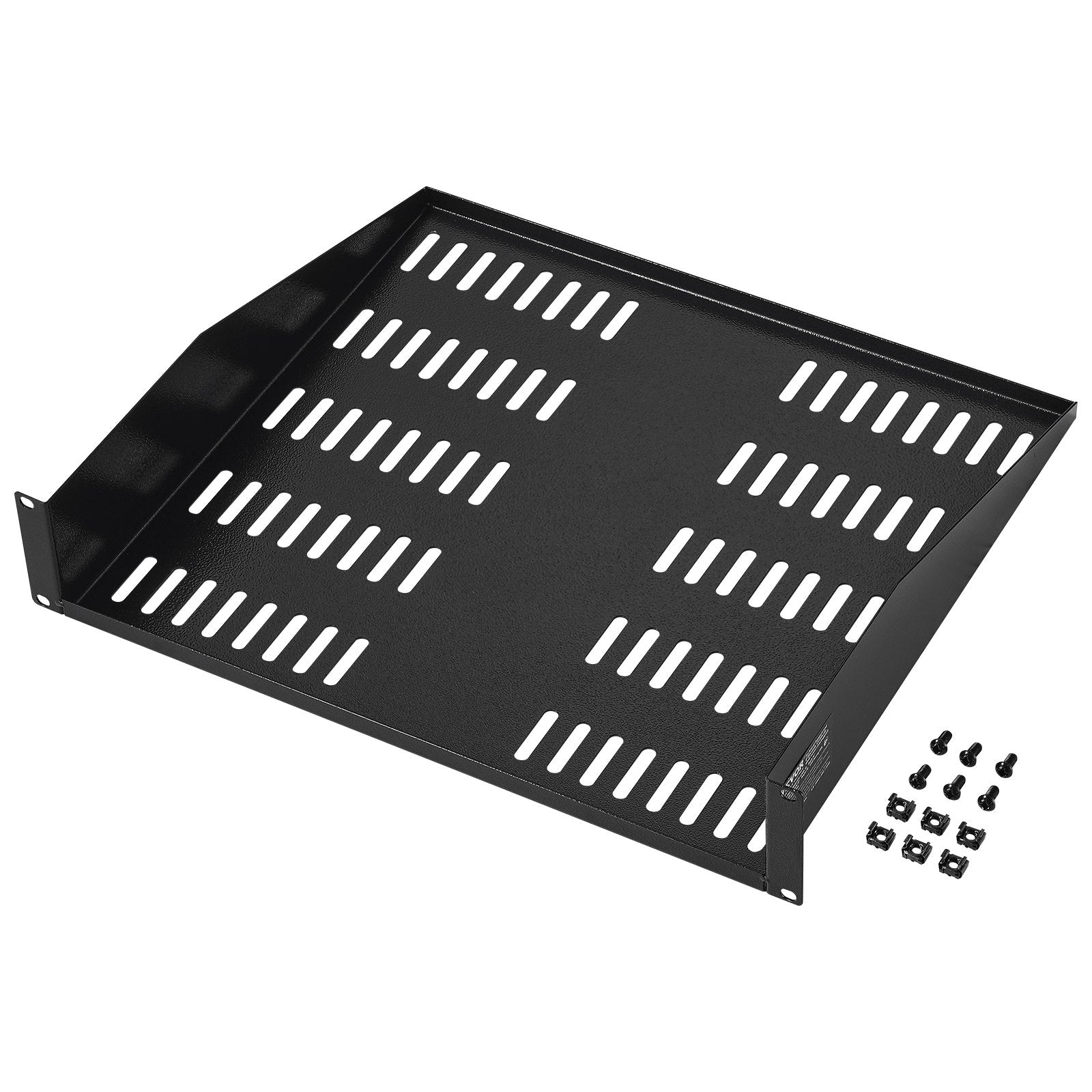 VEVOR 2U Server Rack Shelf 16"/406 mm Depth Vented Rack Mount Shelf with Tray