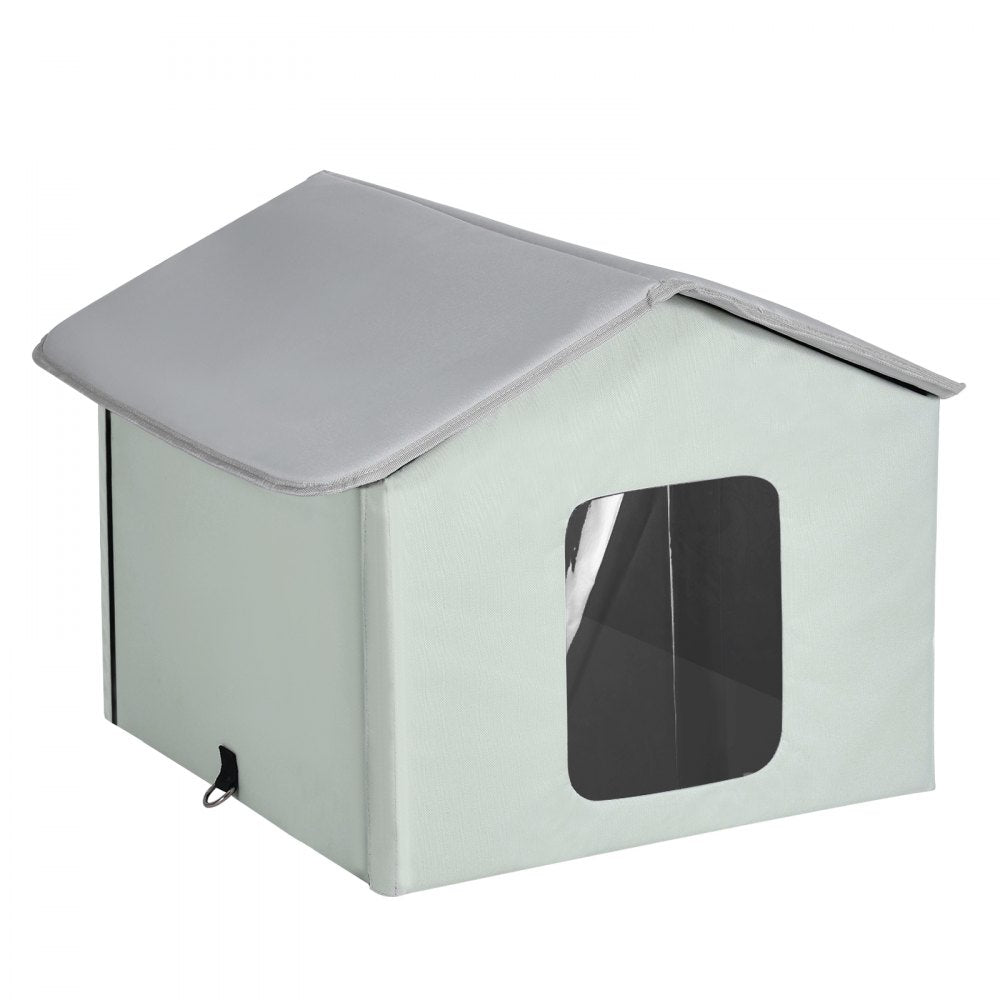 VEVOR Heated Cat House Foldable Kitty Shelter with Heated Pad Green Middle