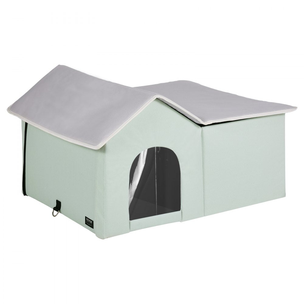 VEVOR Heated Cat House Foldable Kitty Shelter with Heated Pad Green Large