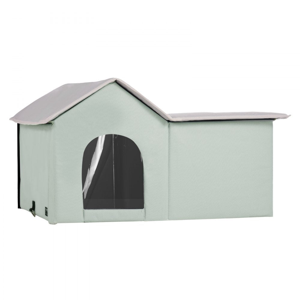 VEVOR Heated Cat House Foldable Kitty Shelter with Heated Pad Green Large