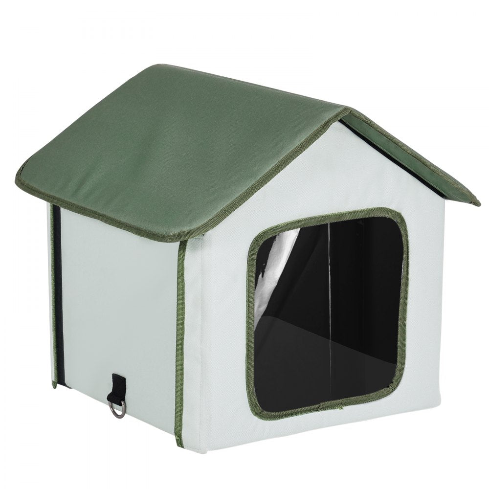 VEVOR Elevated Heated Cat House Outdoor Kitty Shelter with Heated Pad Green (S)