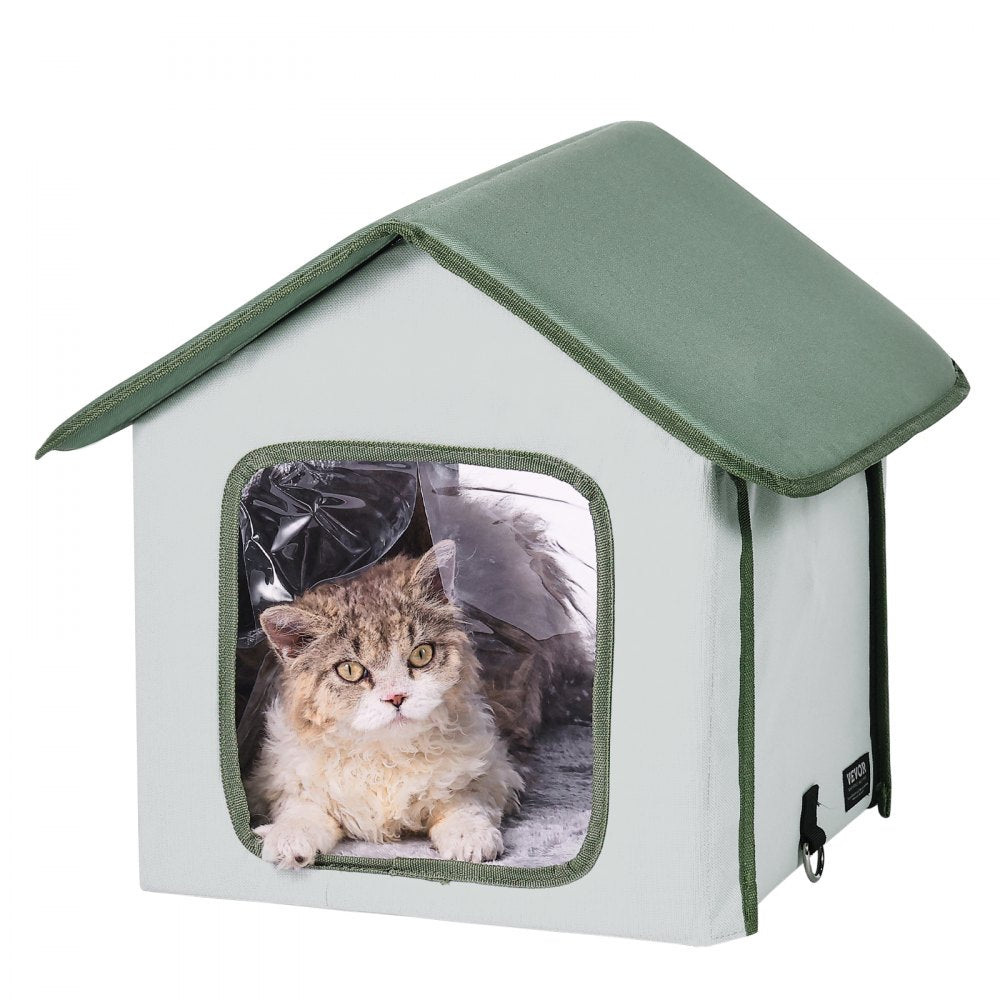 VEVOR Elevated Heated Cat House Outdoor Kitty Shelter with Heated Pad Green (S)