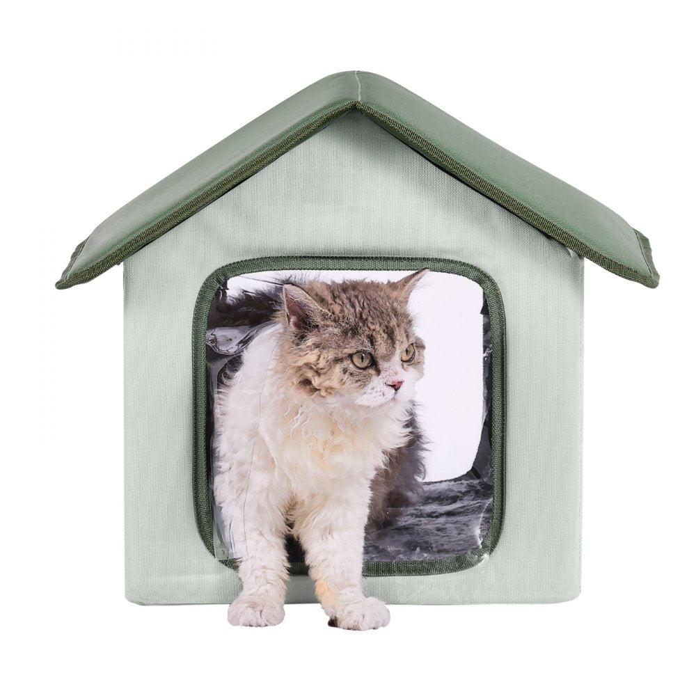 VEVOR Elevated Heated Cat House Outdoor Kitty Shelter with Heated Pad Green (S)