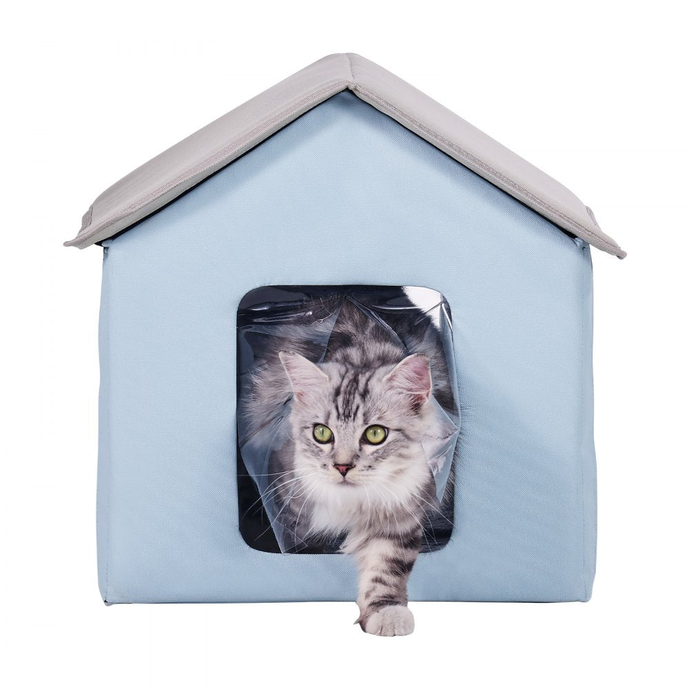 VEVOR Heated Cat House Foldable Kitty Shelter with Heated Pad Blue Small