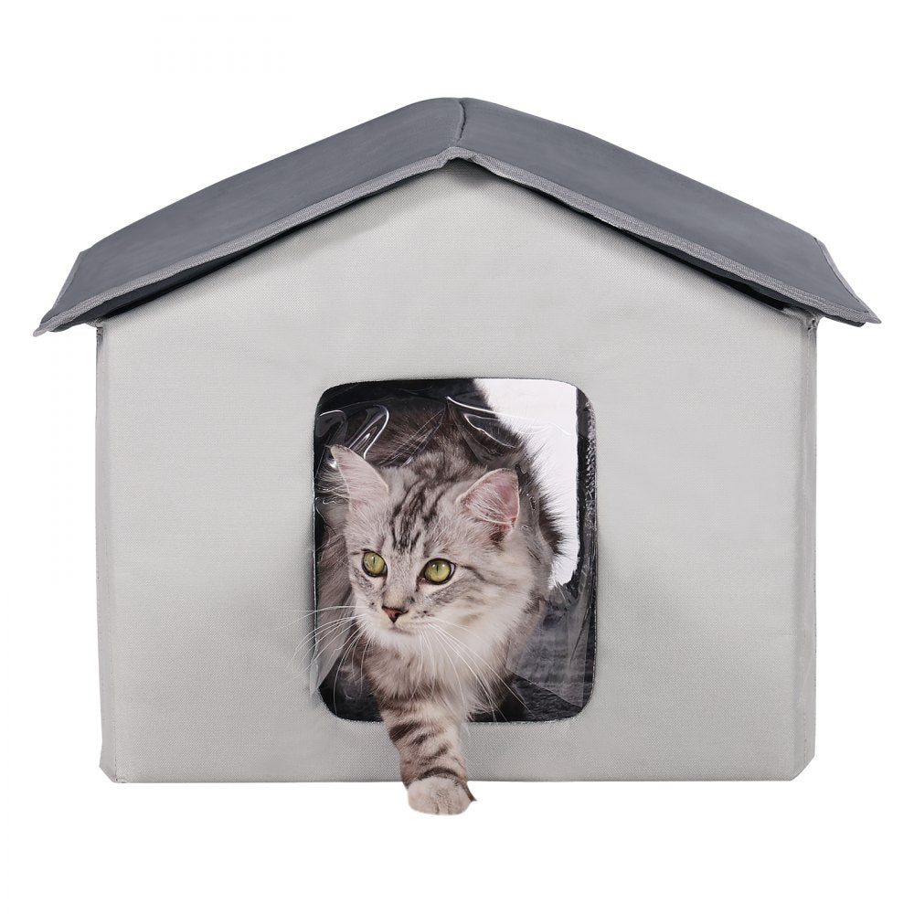 VEVOR Heated Cat House Foldable Kitty Shelter with Heated Pad Gray Middle