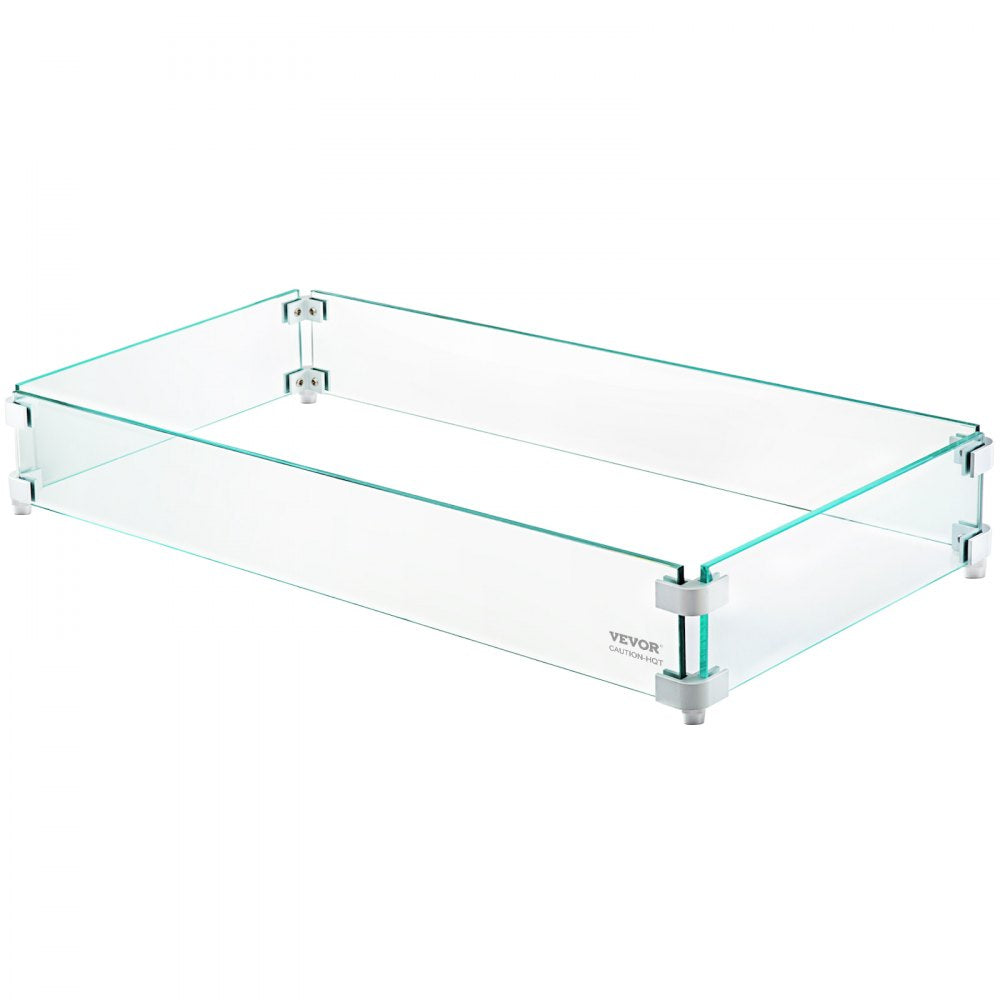 VEVOR Fire Pit Wind Guard, 35.5 x 11.5 x 6 inch Glass Flame Guard, Oblong Glass Shield, 0.3" Thick Fire Table, Clear Tempered Glass Flame Guard, Steady Feet Tree Pit Guard for Propane, Gas, Outdoor