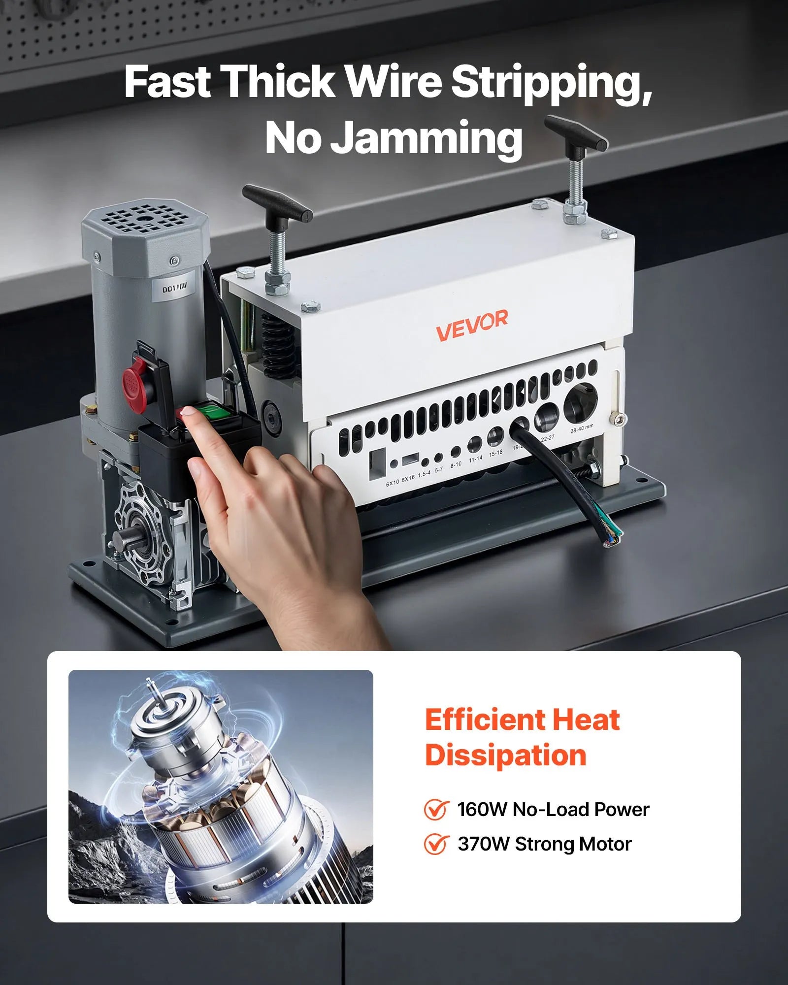 VEVOR Electric Wire Stripper Machine, 0.06-1.57 in, 11 Channel Automatic Copper Cable Stripper, 370W Wire Stripper Tool with Manual Hand Crank Mode, Emergency Stop Button, for Scrap Copper Recycling