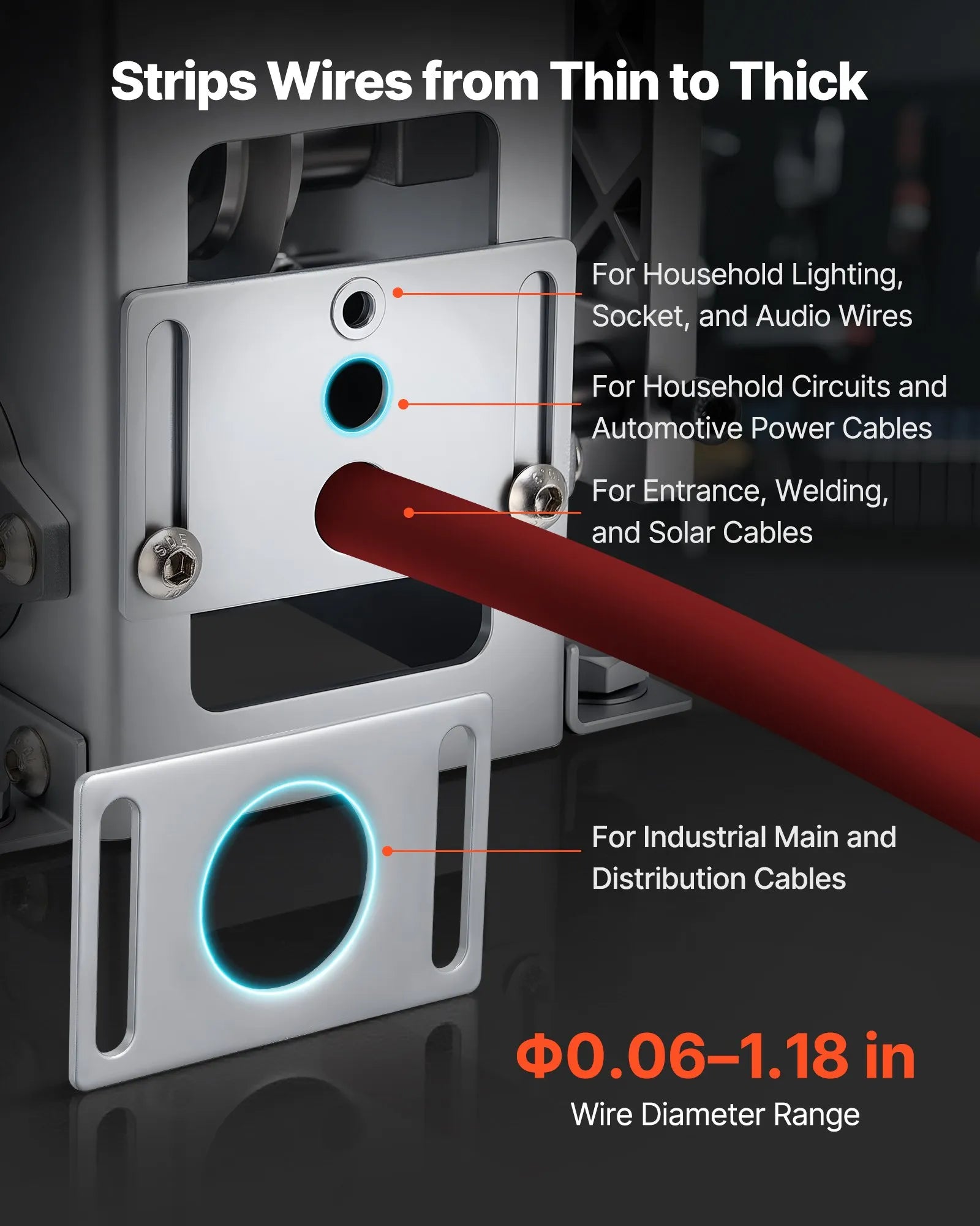 VEVOR Manual Wire Stripper Machine, 0.06-1.18 in, Copper Cable Stripper Tool, Hand Crank or Drill Powered Modes, Heavy-Duty Q235 Frame Wire Stripping Machine, Easy to Use, for Scrap Copper Recycling