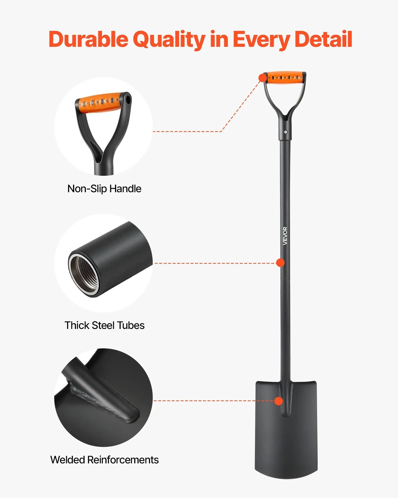 VEVOR Square Shovel, 48 in Heavy-Duty Flat Shovel, Transfer Shovels with Alloy Steel Blade and Non-Slip D-Handle, Detachable and Easy Storage, for Gardening, Construction, Digging, and Snow Shoveling