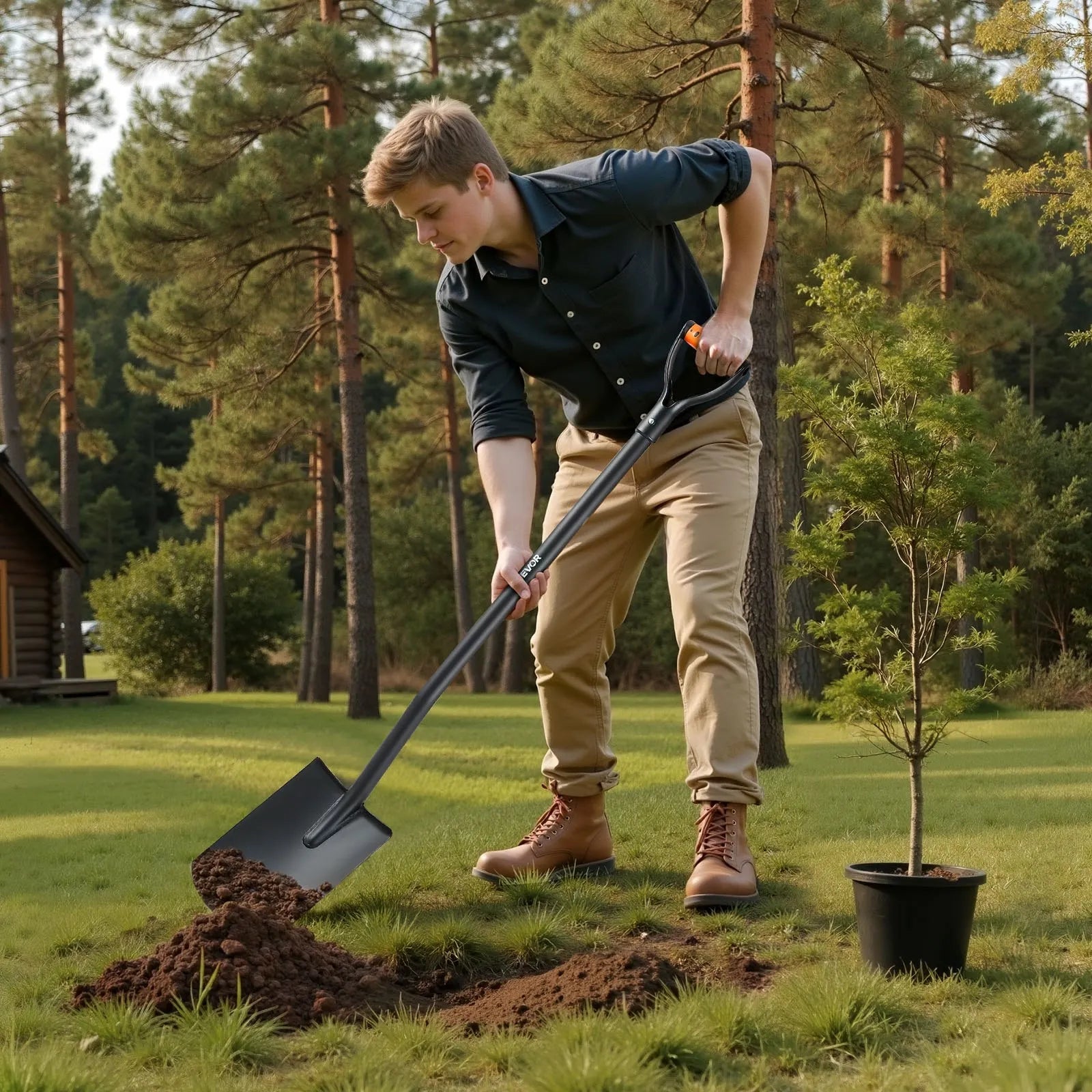 VEVOR Square Shovel, 48 in Heavy-Duty Flat Shovel, Transfer Shovels with Alloy Steel Blade and Non-Slip D-Handle, Detachable and Easy Storage, for Gardening, Construction, Digging, and Snow Shoveling