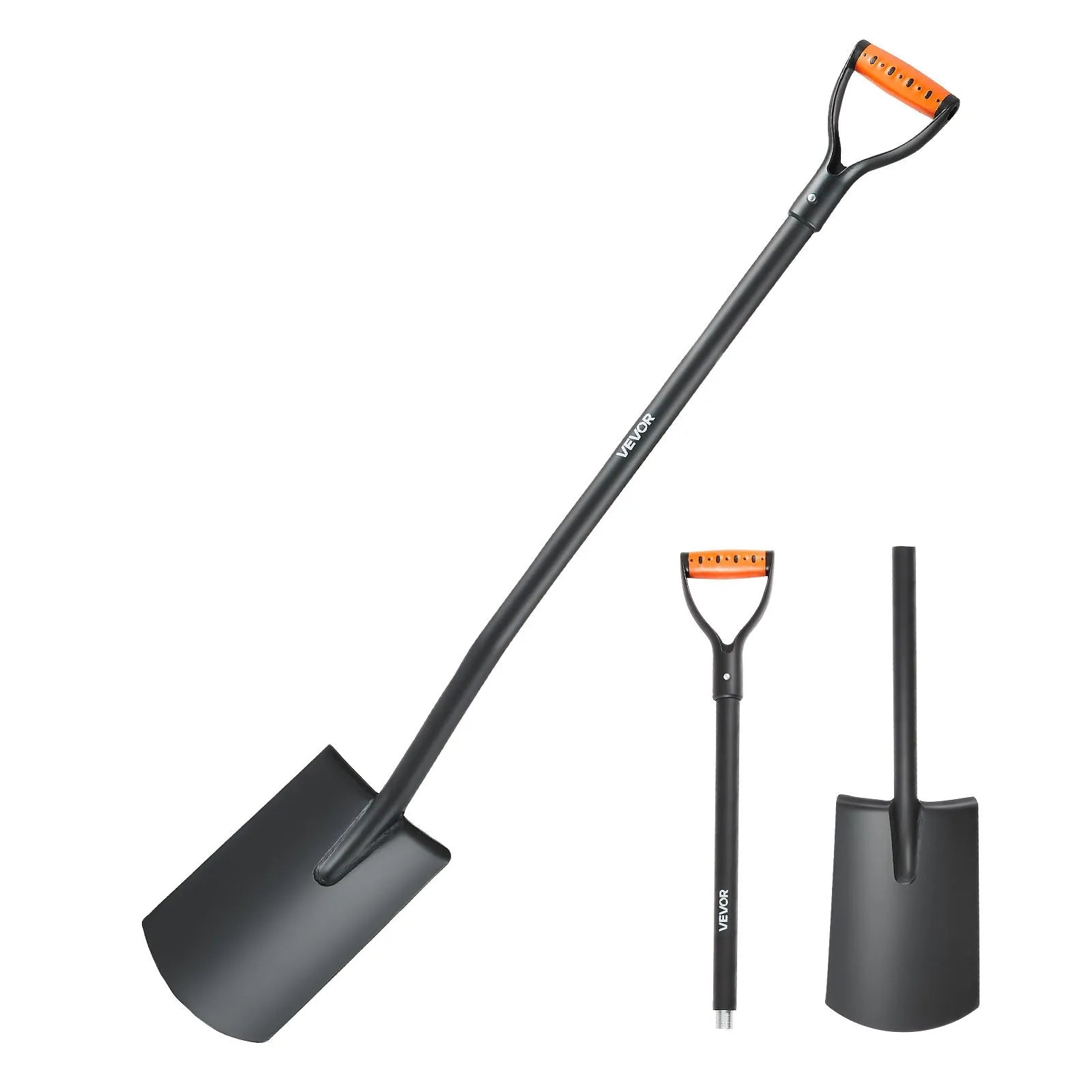 VEVOR Square Shovel, 48 in Heavy-Duty Flat Shovel, Transfer Shovels with Alloy Steel Blade and Non-Slip D-Handle, Detachable and Easy Storage, for Gardening, Construction, Digging, and Snow Shoveling