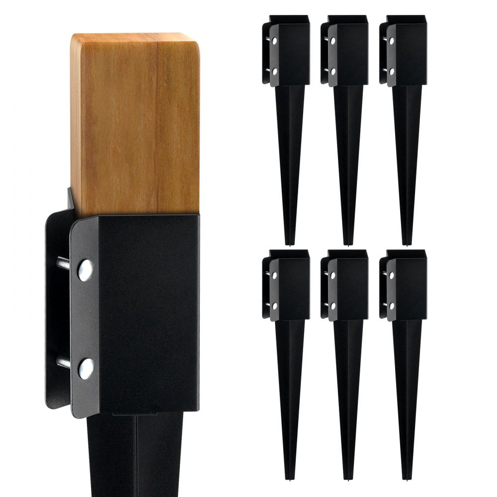 VEVOR Fence Post Anchor Ground Spike, 6 Pack 24 x 4 x 4 Inches Outer Diameter (Inner Diameter 3.5 x3.5 Inches), Metal Black Powder Coated Post Stake Ground, for Mailbox Deck Garden Railing