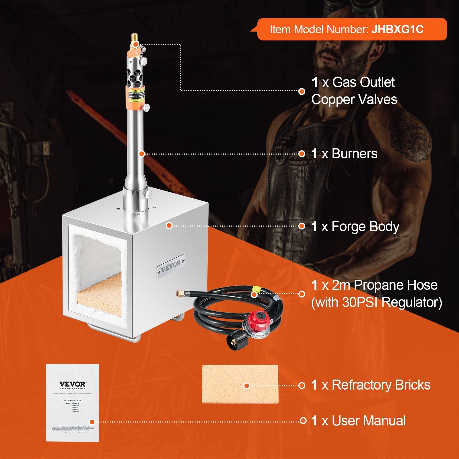VEVOR Portable Propane Forge 1 Burner Farrier Forge 2600? Knife Metal Square