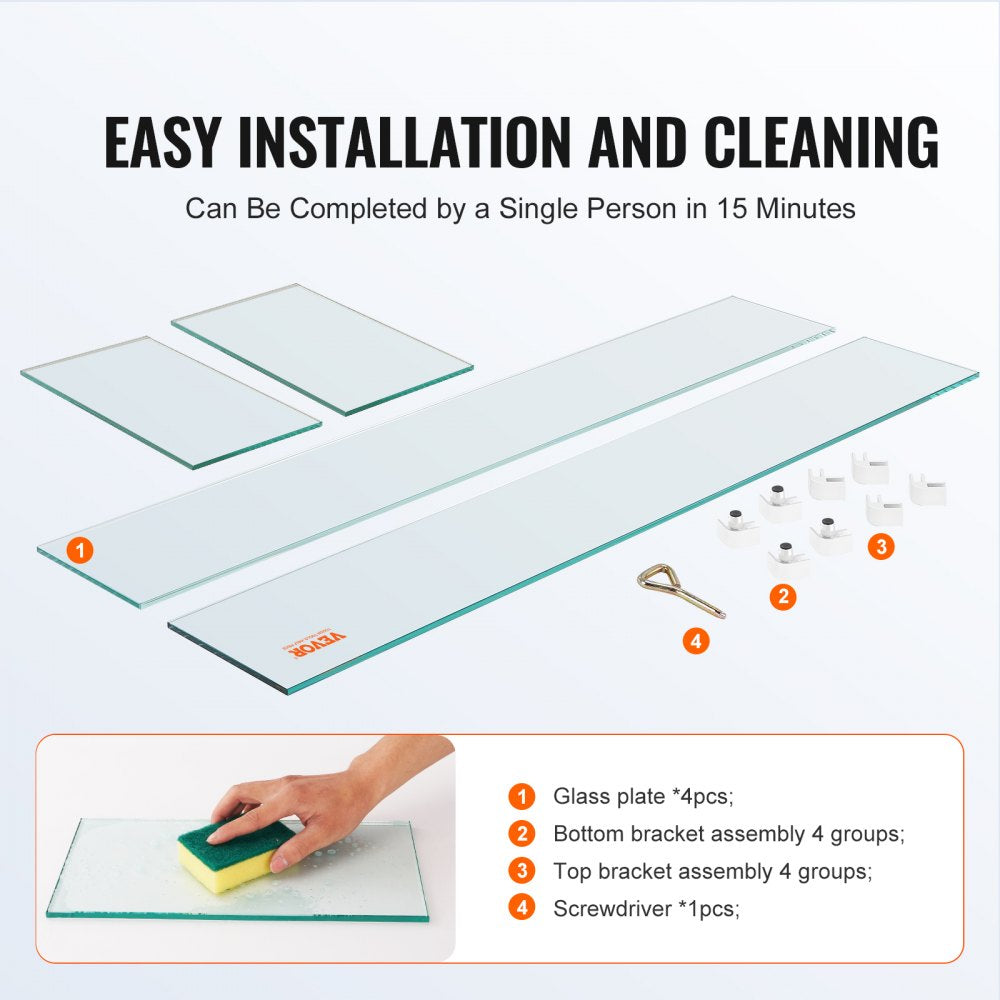 VEVOR Fire Pit Wind Guard, 38 x 10.5 x 6 inch Glass Flame Guard, Oblong Glass Shield, 0.3" Thick Fire Table, Clear Tempered Glass Flame Guard, Steady Feet Tree Pit Guard for Propane, Gas, Outdoor