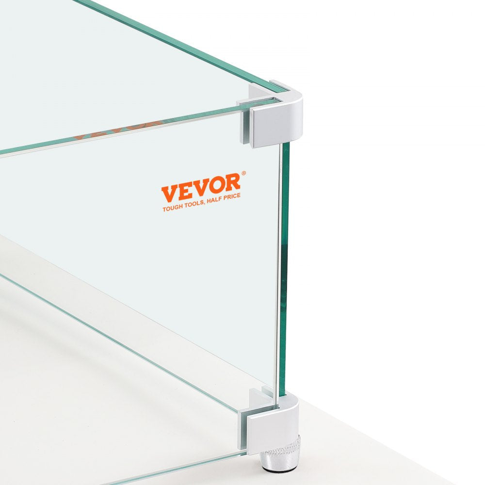 VEVOR Fire Pit Wind Guard, 38 x 10.5 x 6 inch Glass Flame Guard, Oblong Glass Shield, 0.3" Thick Fire Table, Clear Tempered Glass Flame Guard, Steady Feet Tree Pit Guard for Propane, Gas, Outdoor