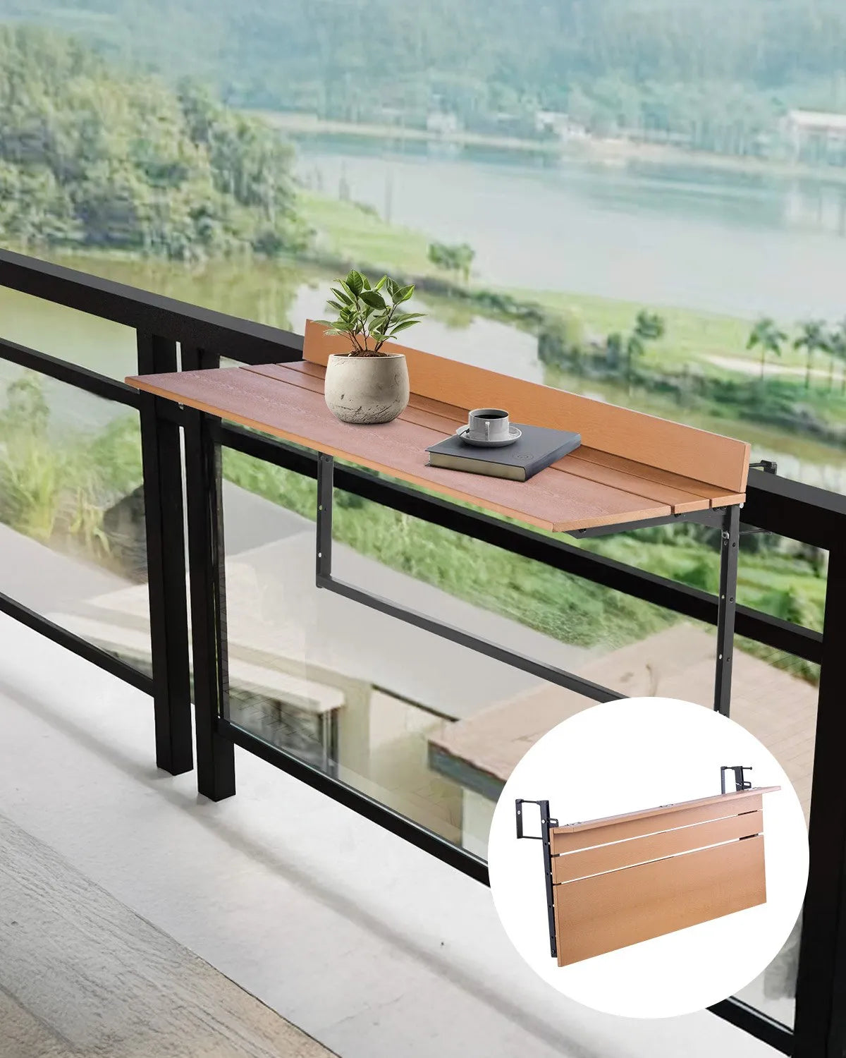 VEVOR Balcony Hanging Table 15 x 39 in Patio Railing Bar Table Adjusable