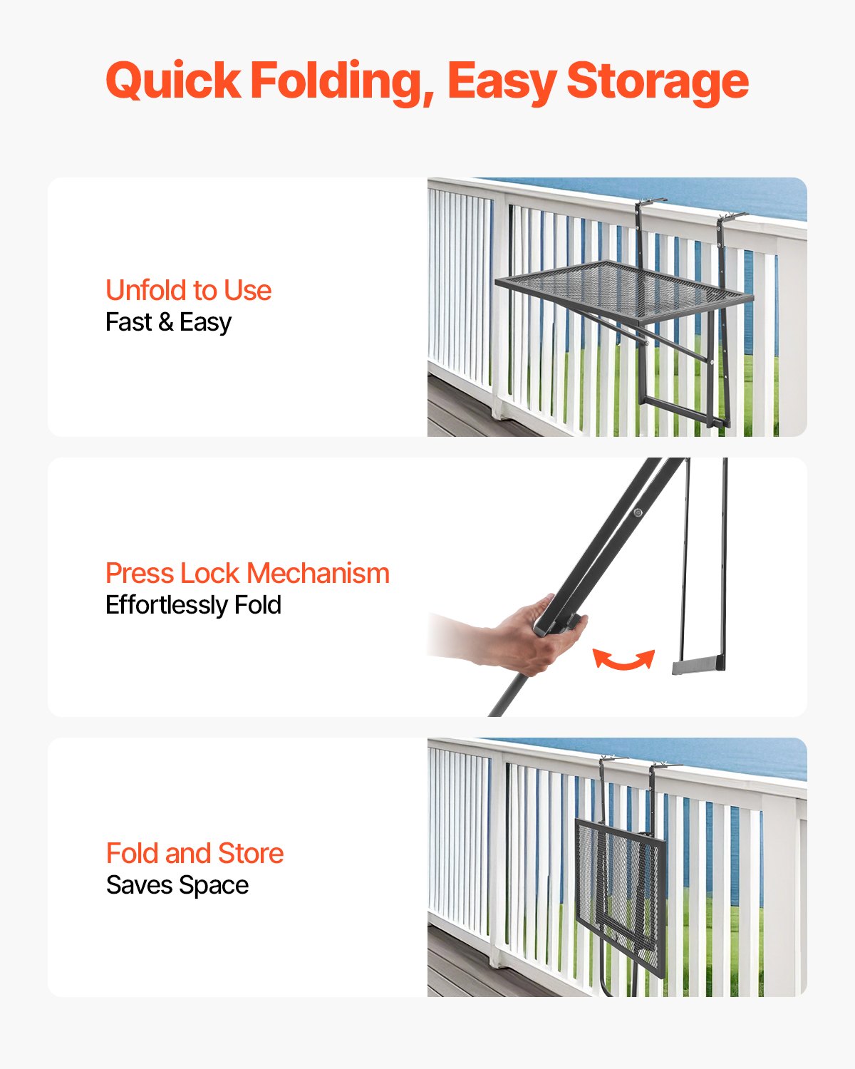 VEVOR Balcony Hanging Table 19 x 24 in Metal Patio Railing Table Adjustable