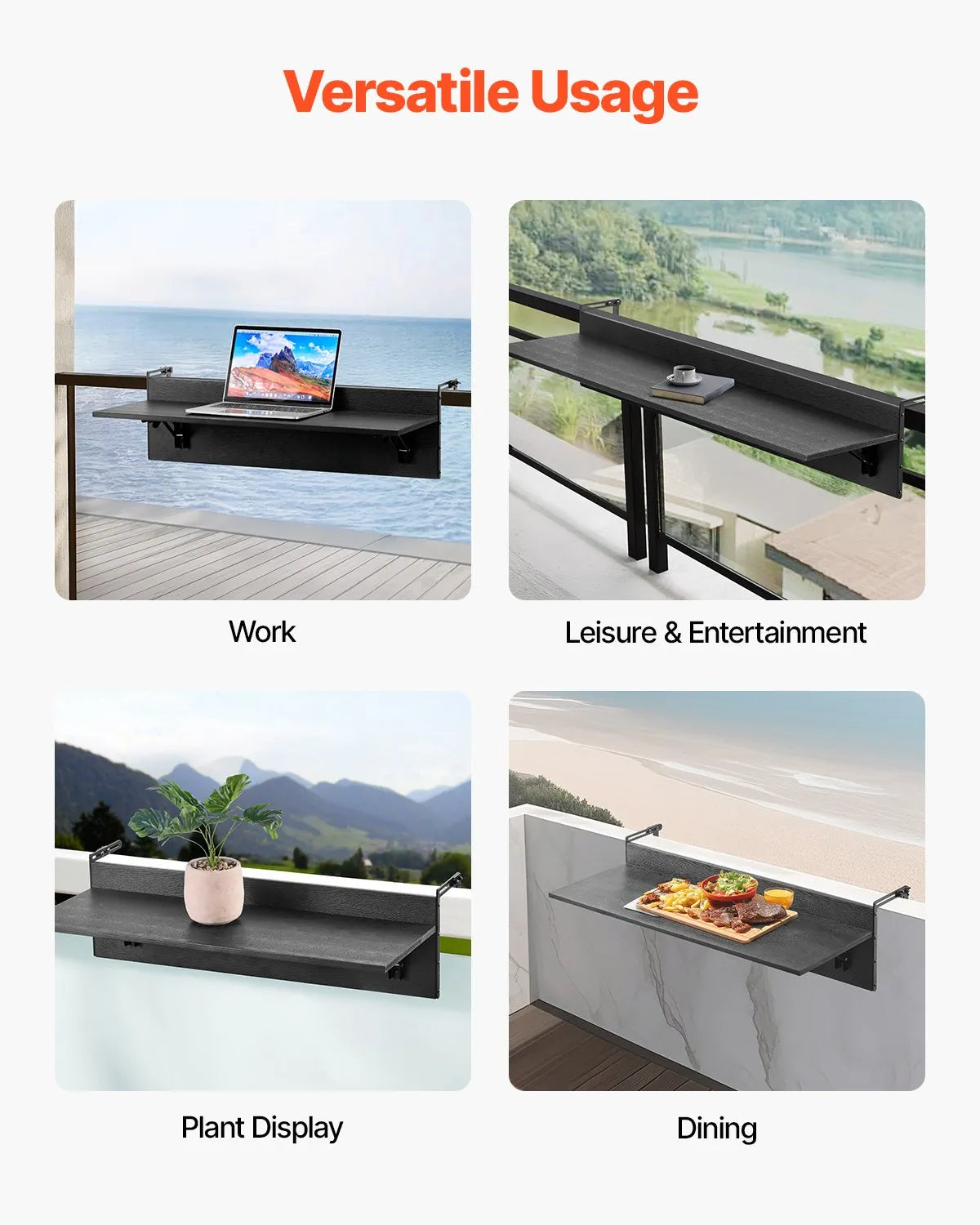 VEVOR Balcony Hanging Table 12 x 32 in Patio Railing Bar Table Foldable
