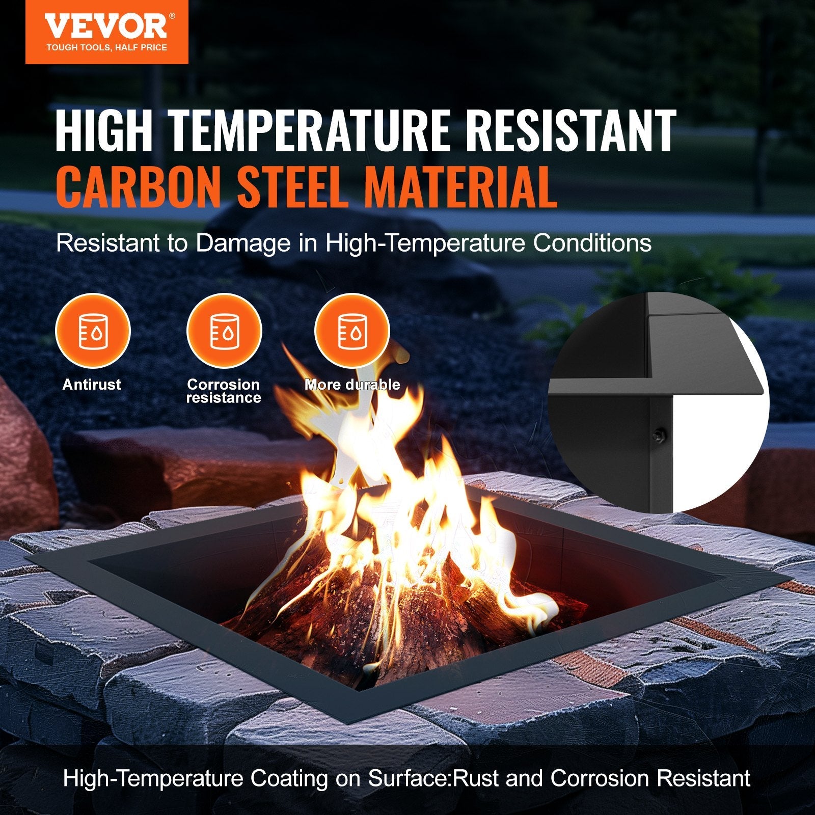 VEVOR Fire Pit Ring Square 36x36 in Outer Steel Liner DIY Campfire Ring Firepit