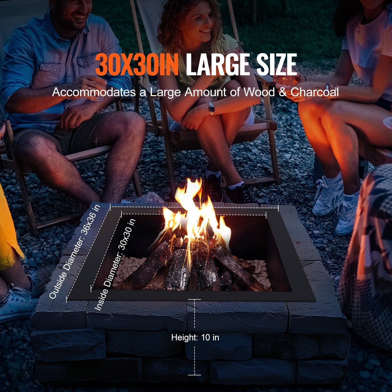 VEVOR Fire Pit Ring Square 36x36 in Outer Steel Liner DIY Campfire Ring Firepit