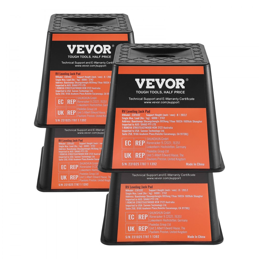 VEVOR Trailer Jack Block, 6000 lbs Capacity per RV Leveling Block, High-quality Polypropylene RV Camper Stabilizer Blocks, RV Travel Accessories Use for Any Tongue Jack, Post, Foot, 5th Wheels, 4-Pack