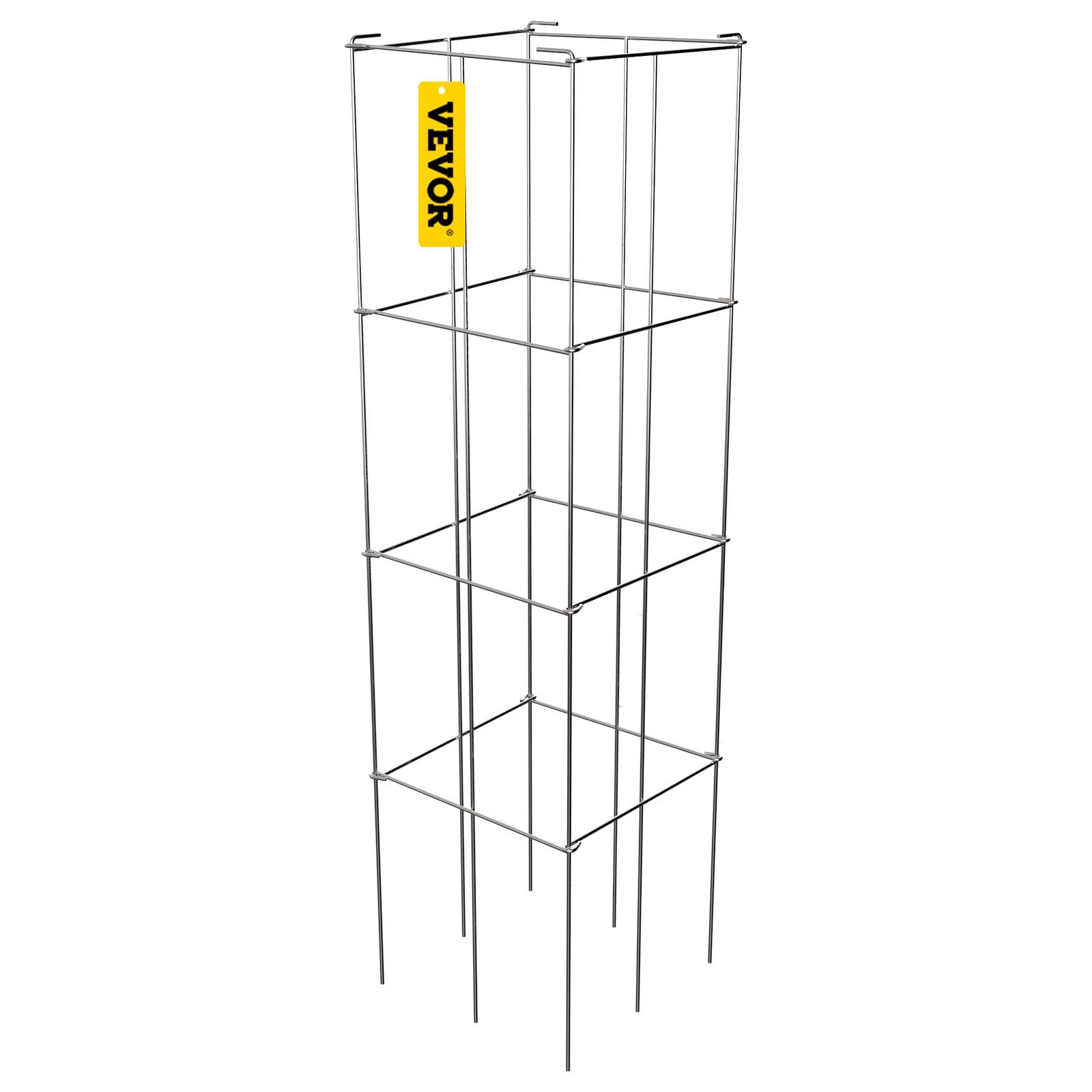 VEVOR Tomato Cages, 11.8" x 11.8" x 46.1", 5 Packs Square Plant Support Cages, Silver PVC-coated Steel Tomato Towers for Climbing Vegetables, Plants, Flowers, Fruits