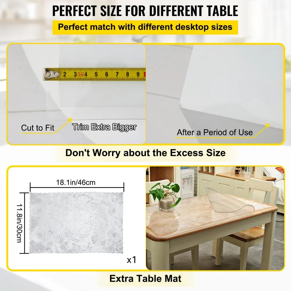 VEVOR Plastic Table Cover 42 x 78 Inch, 2 mm Thick Clear Table Protector, Rectangle Clear Desk Mat, Waterproof & Easy Cleaning for Office Dresser Night Stand