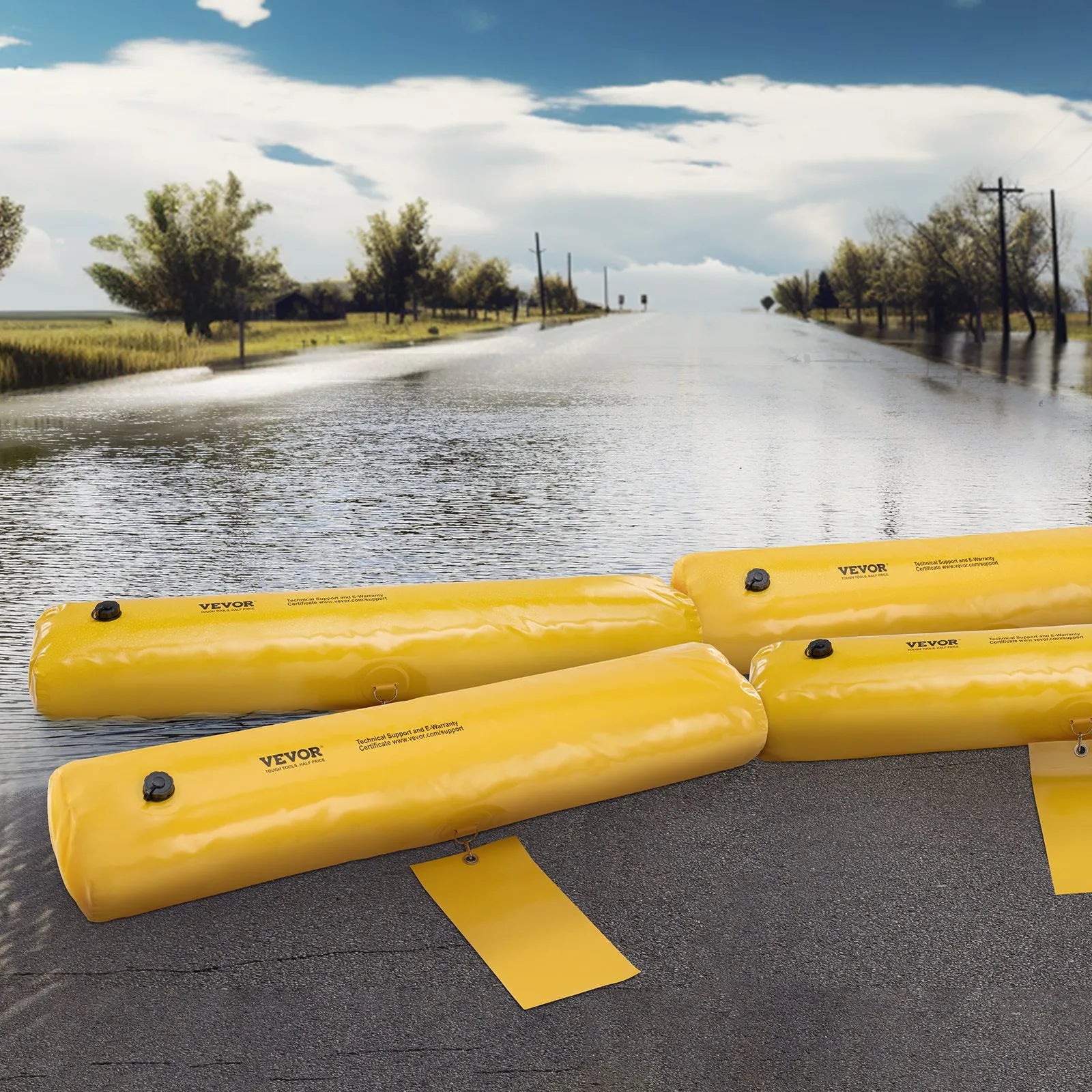 VEVOR Flood Barriers, Sandbag Alternative Flood Bags 4 Pack, Flood Barrier for Home, Water Barriers for Flooding, Doorway, Driveway(4FTx6in)