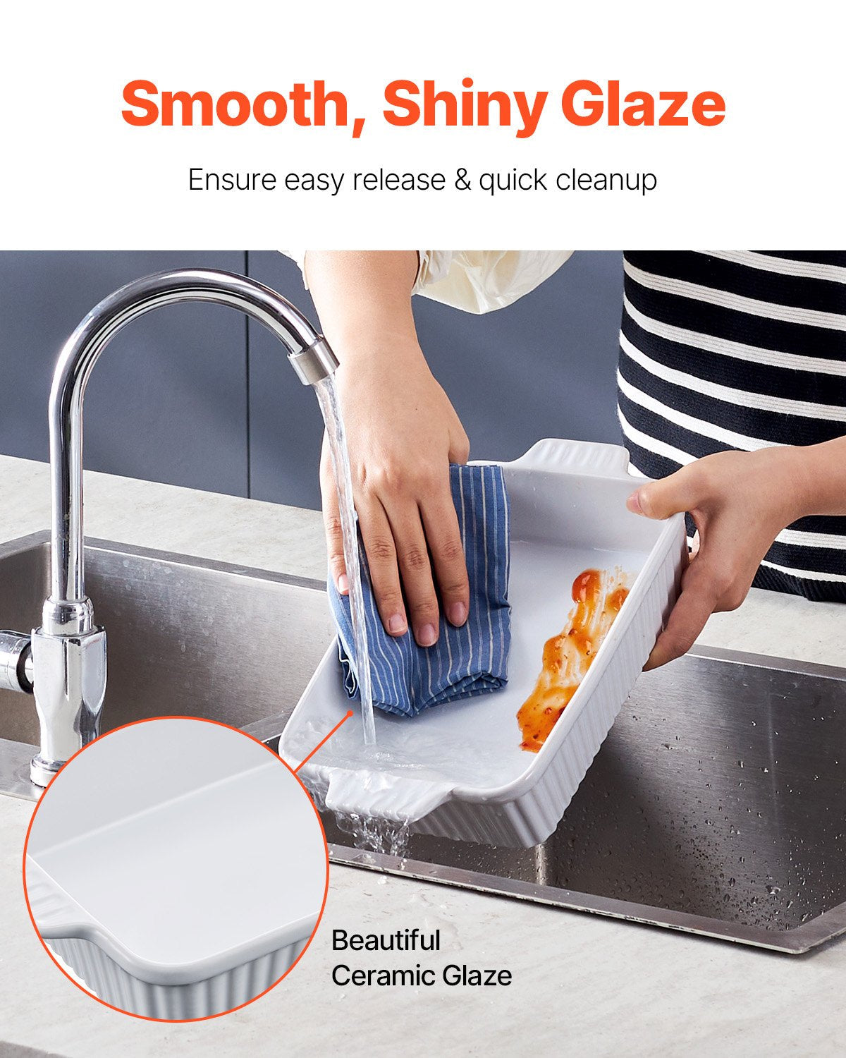 VEVOR Ceramic Baking Dish 3 Pieces Rectangular Bakeware Set Deep for Baking