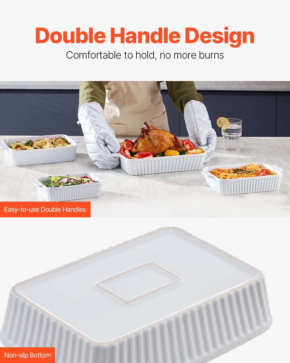 VEVOR Ceramic Baking Dish 4 Pieces Rectangular Bakeware Set Deep for Baking