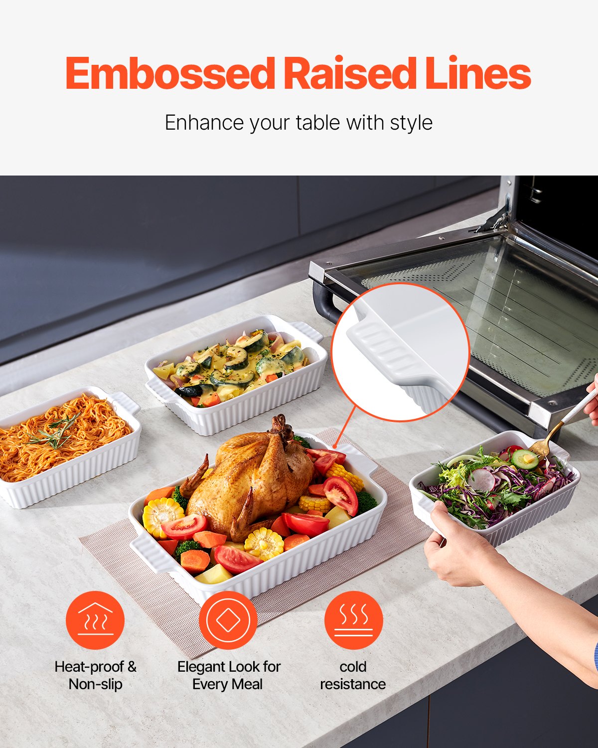 VEVOR Ceramic Baking Dish 4 Pieces Rectangular Bakeware Set Deep for Baking