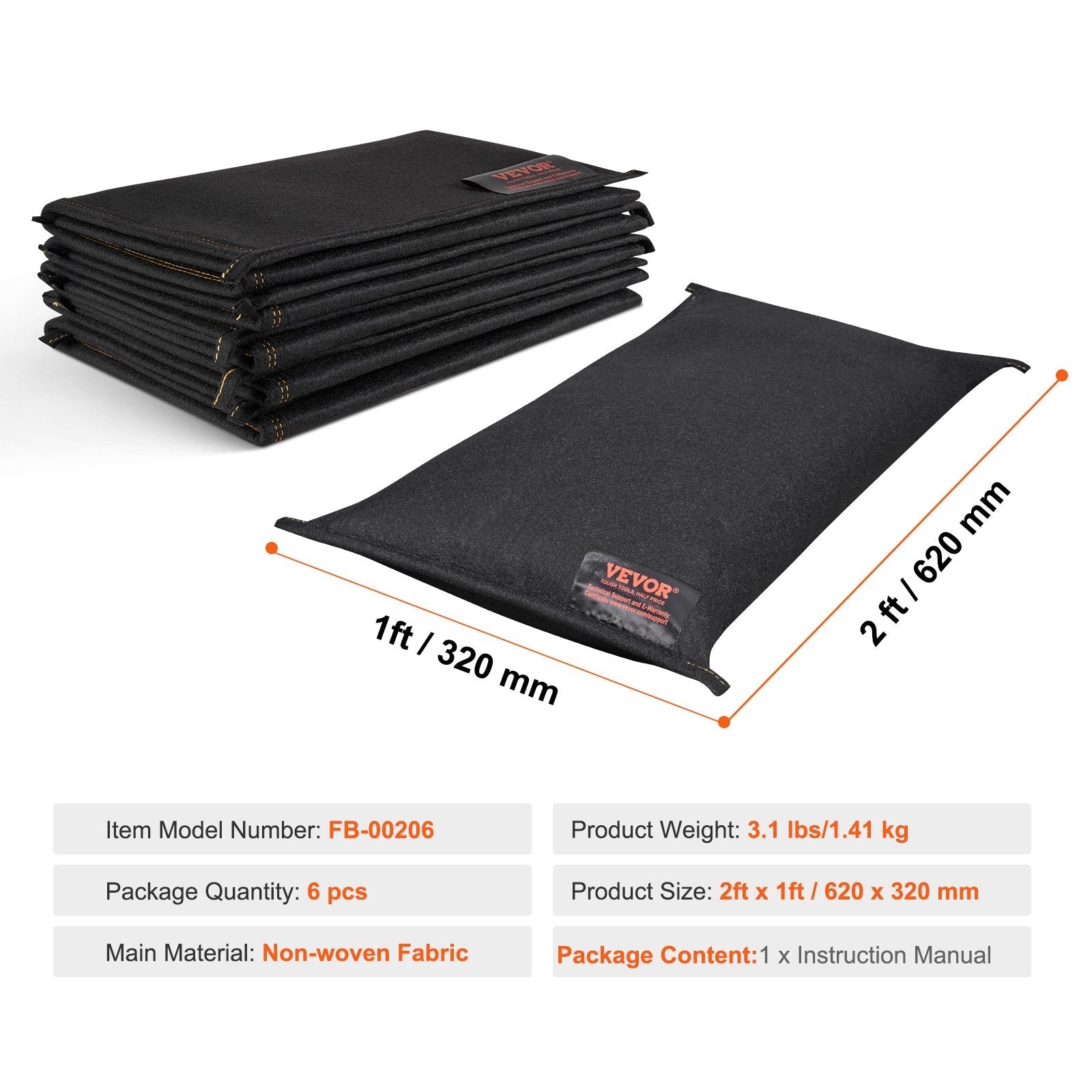 VEVOR Flood Barriers, Water Flood Dam Bags 6 Pack, Water Barriers for Flooding, Water Activated Flood Barriers for Home, Doorway, Driveway(2FT x 1in)