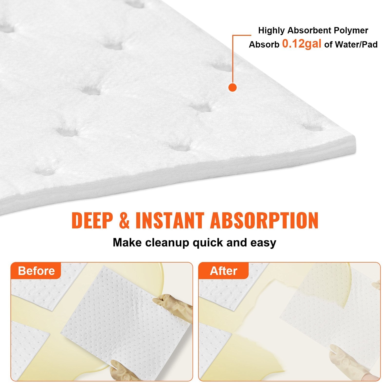 VEVOR Spill Absorbent Pads, Oil Absorbing Mat Absorbs up 20 Gal, 15" L x20" W Polypropylene Absorbent Pad for Oil Only, Oil Spill Mats Pack of 100