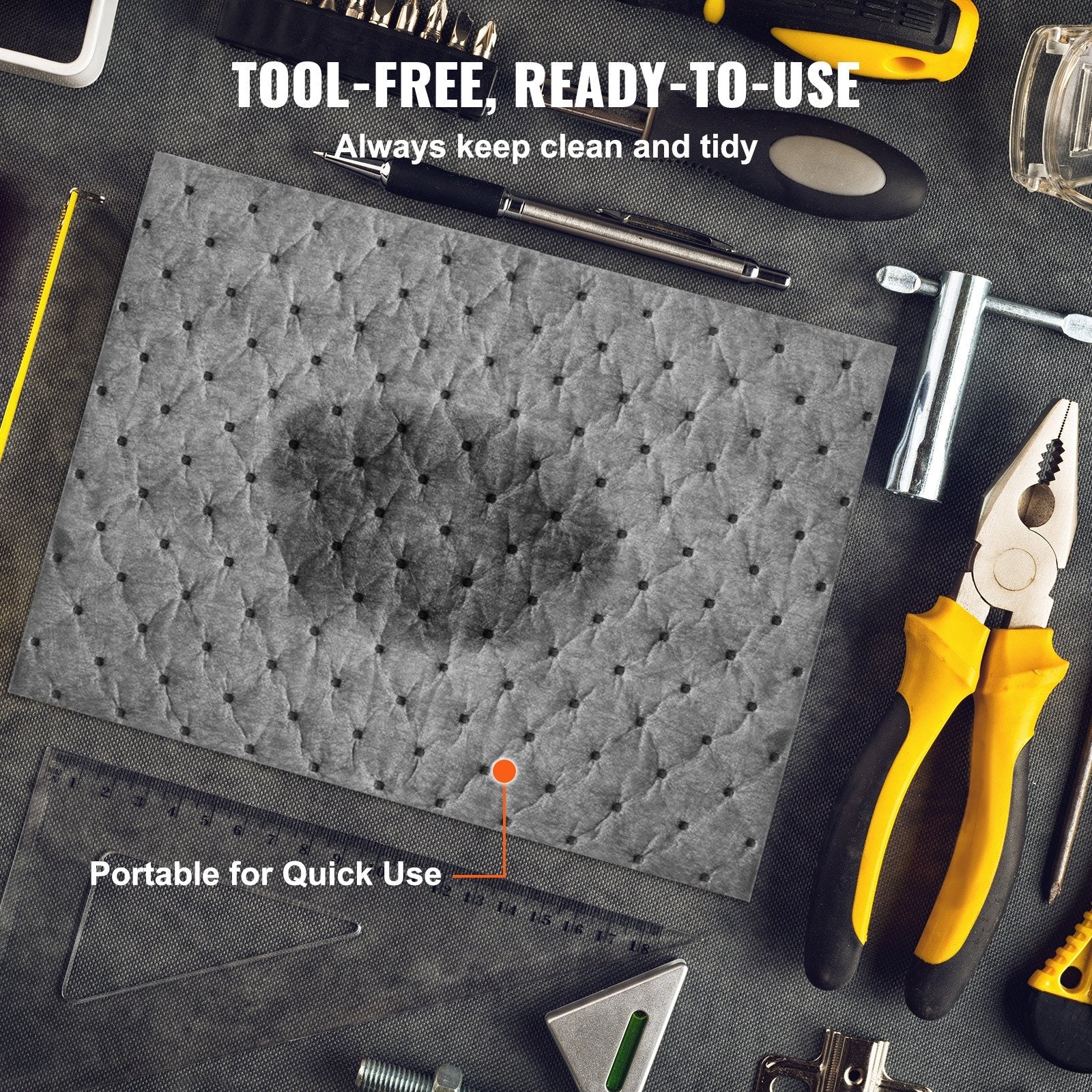 VEVOR Spill Absorbent Pads, Universal Absorbing Mat Absorbs up 12 Gal, 13" L x10" W Polypropylene Absorbent Pad for Oil, Water and Other Liquids, Pack of 100