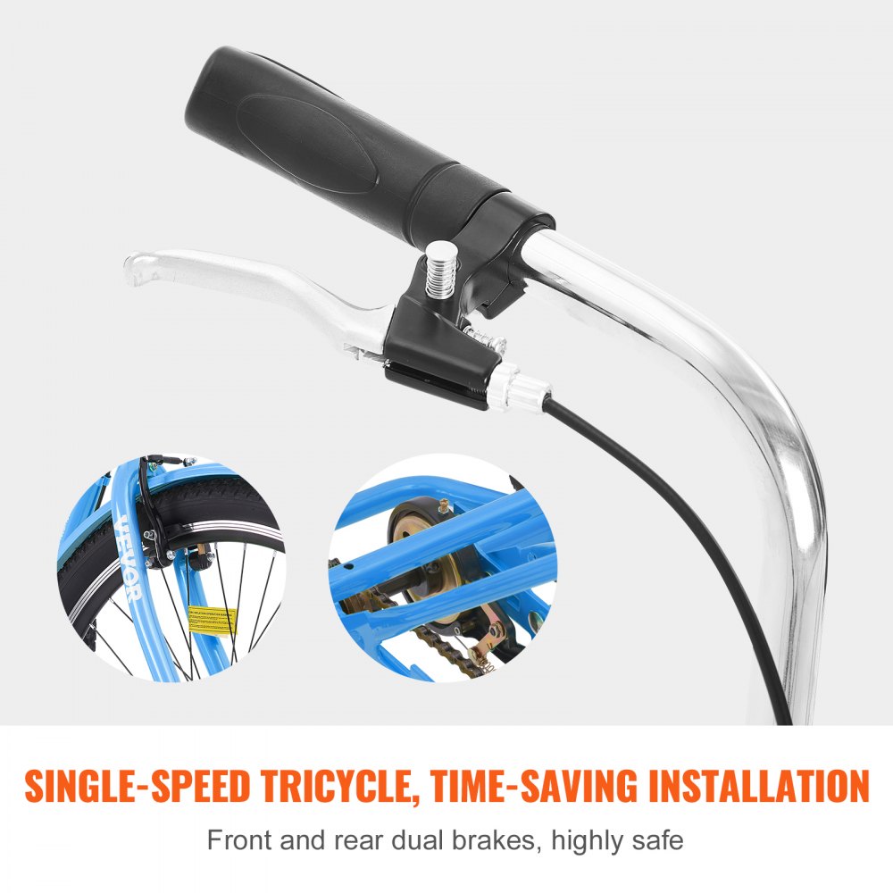 VEVOR Adult Tricycles Bike, 24 Inch Three-Wheeled Bicycles, 3 Wheel Bikes Trikes, Carbon Steel Cruiser Bike with Basket & Adjustable Seat, Picnic Shopping Tricycles for Seniors, Women, Men (Blue)