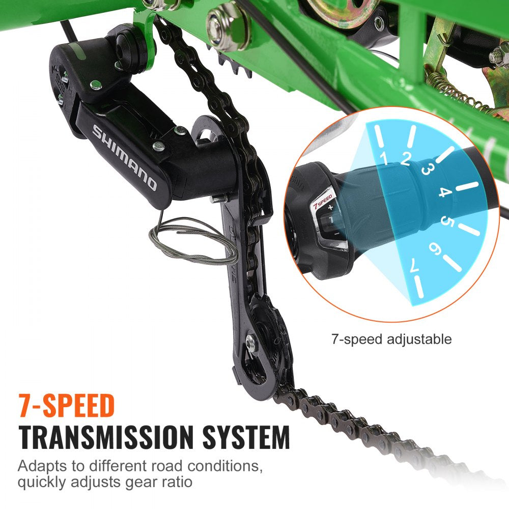 VEVOR Adult Tricycles Bike, 7 Speed Adult Trikes, 26 Inch Three-Wheeled Bicycles, Carbon Steel Cruiser Bike with Basket and Adjustable Seat, Picnic Shopping Tricycles for Seniors, Women, Men (Green)