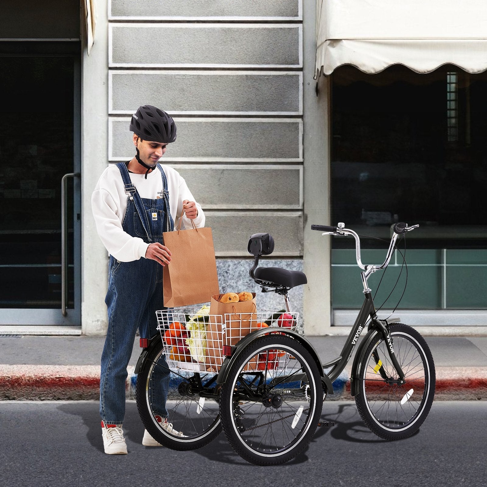 VEVOR Adult Tricycles Bike, 7 Speed Adult Trikes, 20 Inch Three-Wheeled Bicycles, Carbon Steel Cruiser Bike with Basket and Adjustable Seat, Picnic Shopping Tricycles for Seniors, Women, Men (Black)