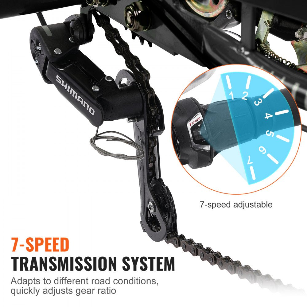 VEVOR Adult Tricycles Bike, 7 Speed Adult Trikes, 24 Inch Three-Wheeled Bicycles, Carbon Steel Cruiser Bike with Basket and Adjustable Seat, Picnic Shopping Tricycles for Seniors, Women, Men (Black)