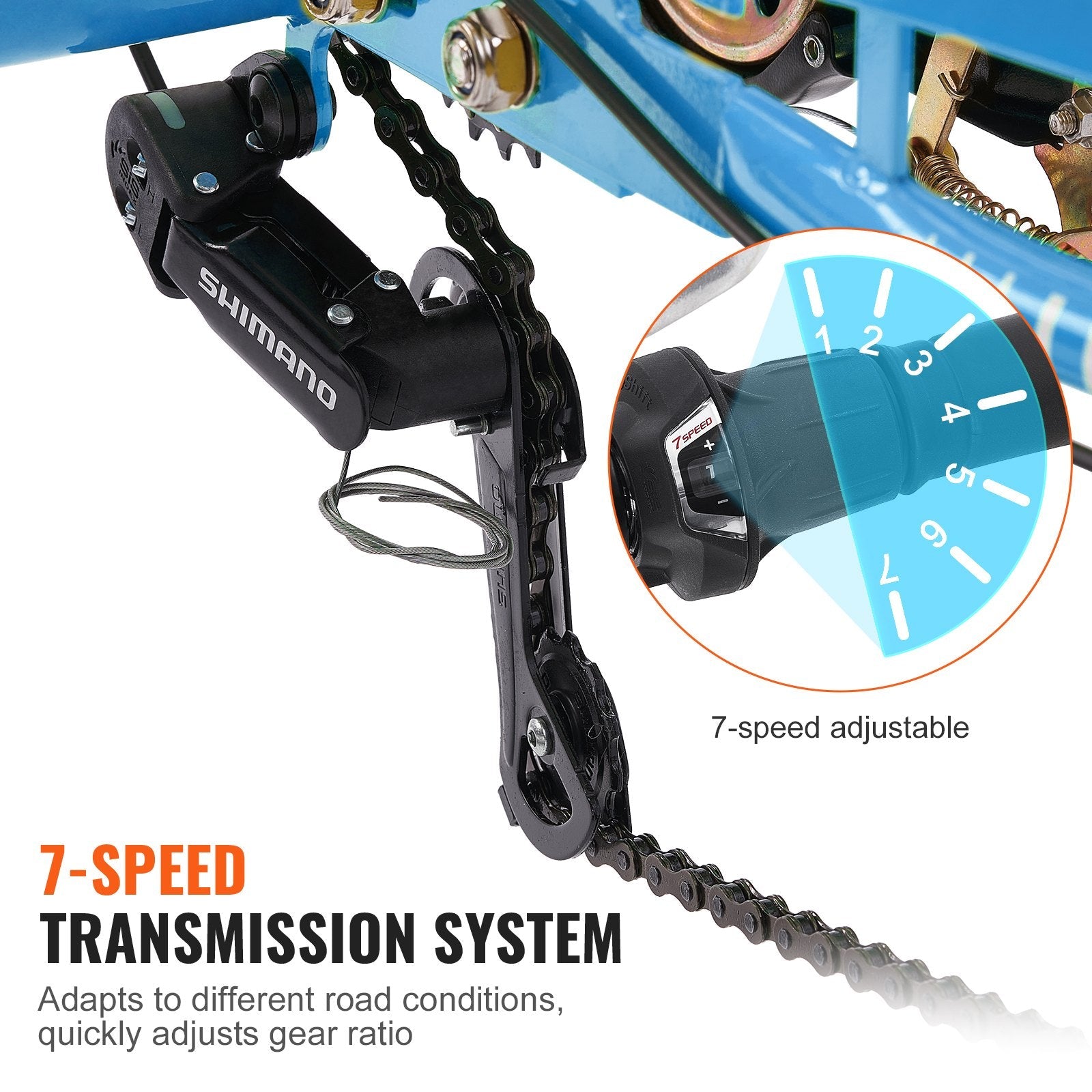 VEVOR Adult Tricycles Bike, 7 Speed Adult Trikes, 26 Inch Three-Wheeled Bicycles, Carbon Steel Cruiser Bike with Basket and Adjustable Seat, Picnic Shopping Tricycles for Seniors, Women, Men (Blue)