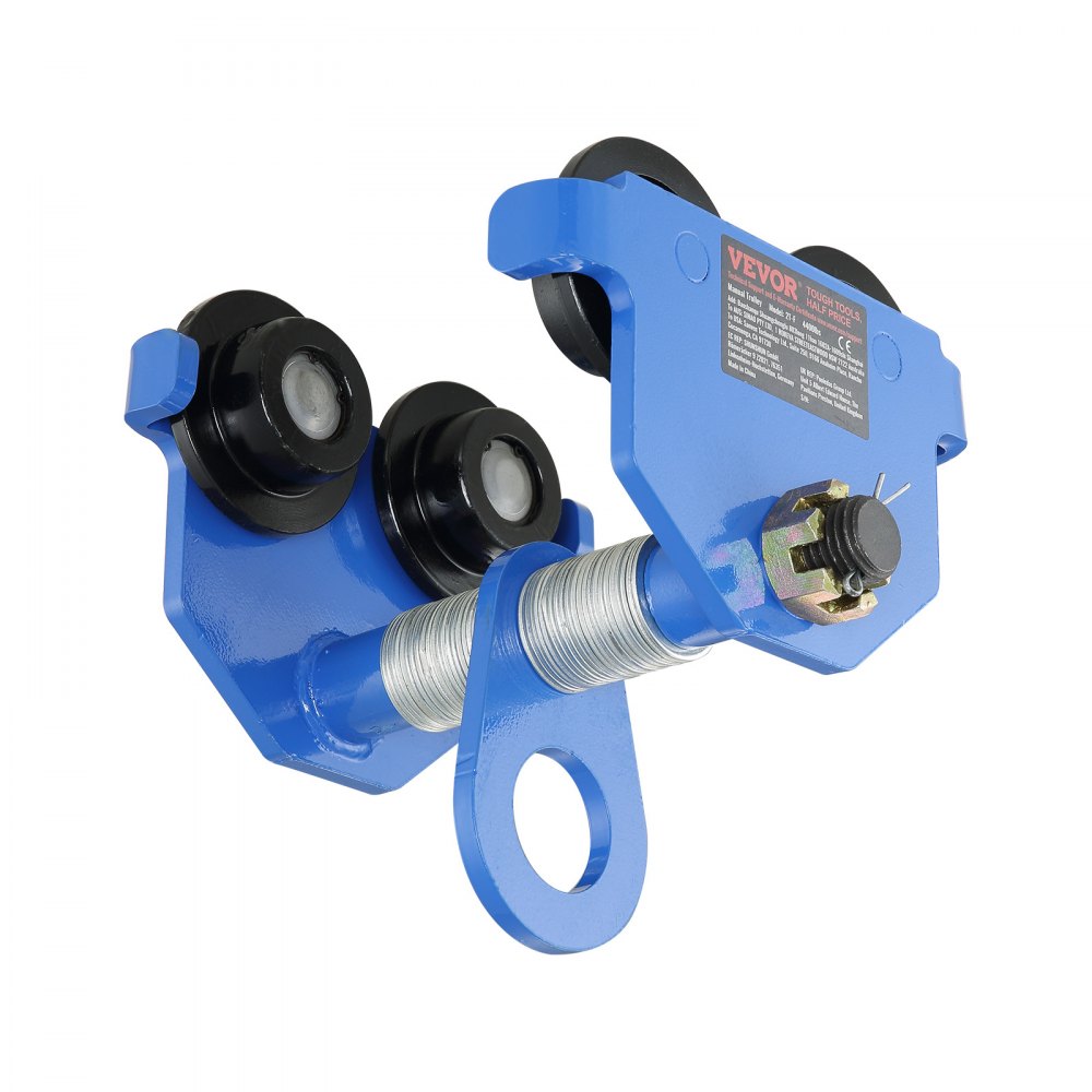 VEVOR Manual Trolley, 4400 lbs/2 Ton Load Capacity, Push Beam Trolley with Dual Wheels, Adjustable for I-Beam Flange Width 2.5" to 7", Heavy Duty Alloy Steel Garage Hoist for Straight Curved I Beam