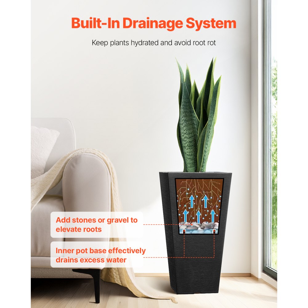 Tall Planter Set of 2 Square Tapered Planters 22 in for Outdoor Indoor