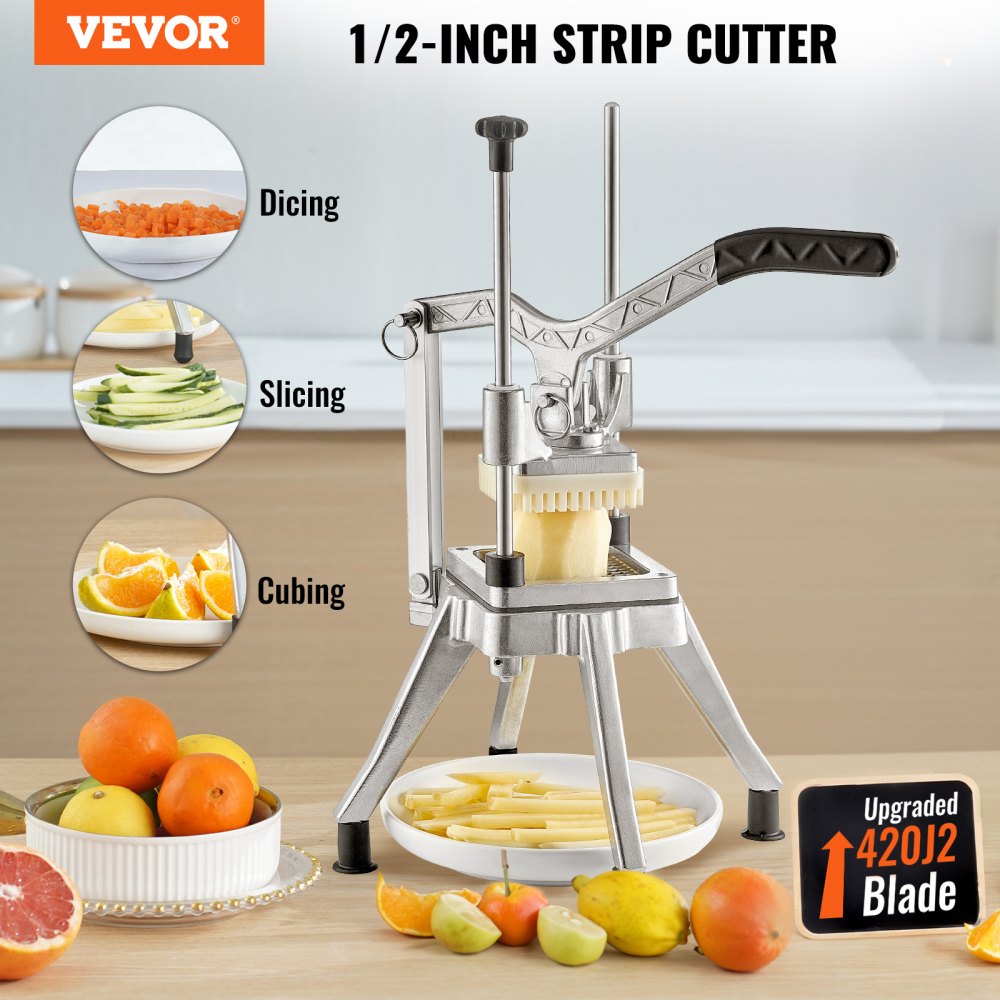 VEVOR Commercial Vegetable Fruit Chopper 1/2? Blade Heavy Duty Professional Food Dicer Kattex French Fry Cutter Onion Slicer Stainless Steel for Tomato Peppers Potato Mushroom, Sliver