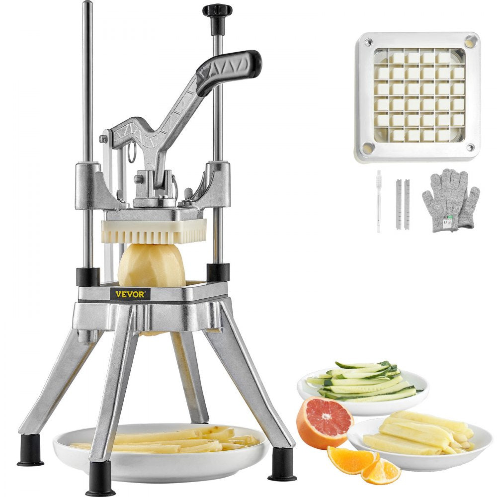 VEVOR Commercial Vegetable Fruit Chopper 1/2? Blade Heavy Duty Professional Food Dicer Kattex French Fry Cutter Onion Slicer Stainless Steel for Tomato Peppers Potato Mushroom, Sliver