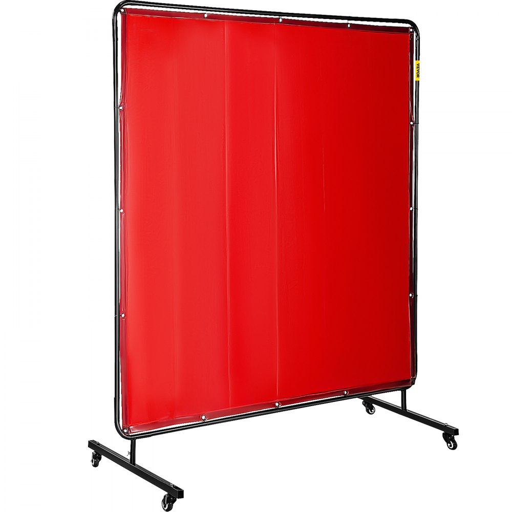 VEVOR Welding Screen with Frame 6\' x 6\', Welding Curtain with 4 Wheels, Welding Protection Screen Red Flame-Resistant Vinyl, Portable Light-Proof Professional