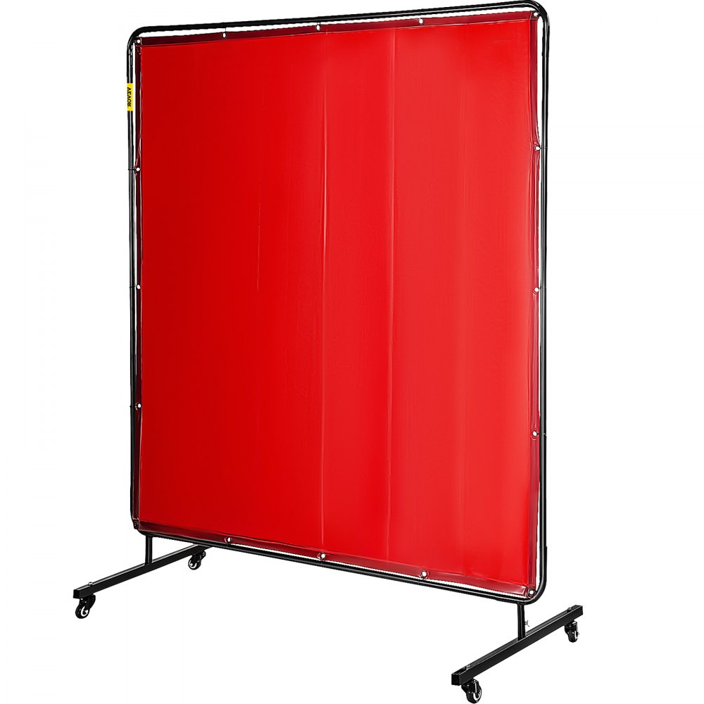 VEVOR Welding Screen with Frame 6\' x 6\', Welding Curtain with 4 Wheels, Welding Protection Screen Red Flame-Resistant Vinyl, Portable Light-Proof Professional