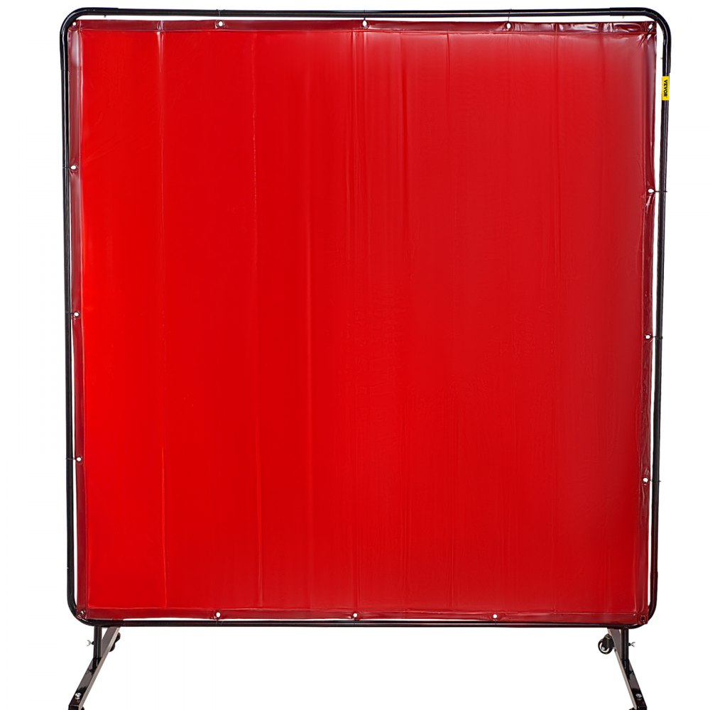 VEVOR Welding Screen with Frame 6\' x 6\', Welding Curtain with 4 Wheels, Welding Protection Screen Red Flame-Resistant Vinyl, Portable Light-Proof Professional